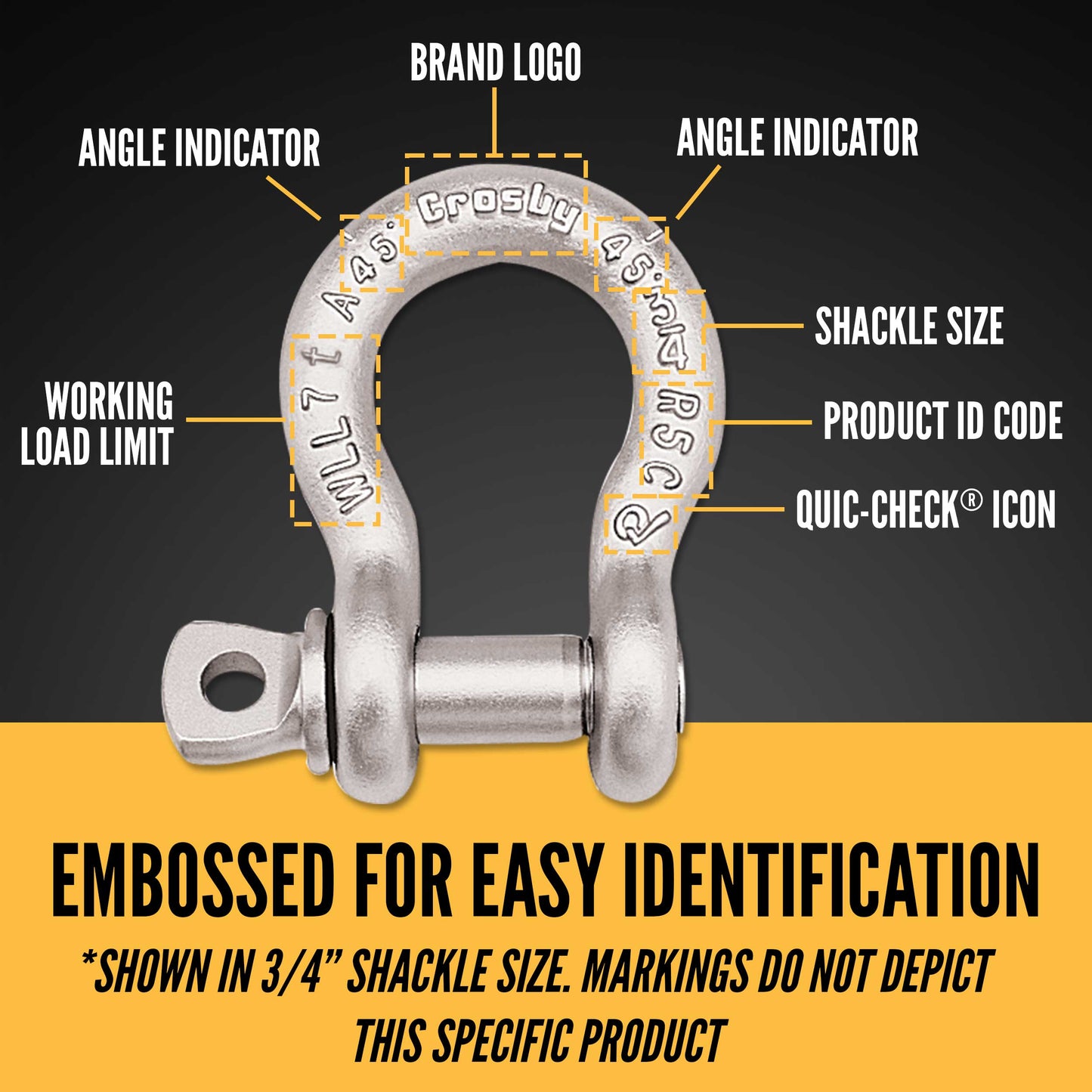 3/8" Crosby® Alloy Screw Pin Anchor Shackle | G-209A - 2 Ton embossed for easy identification