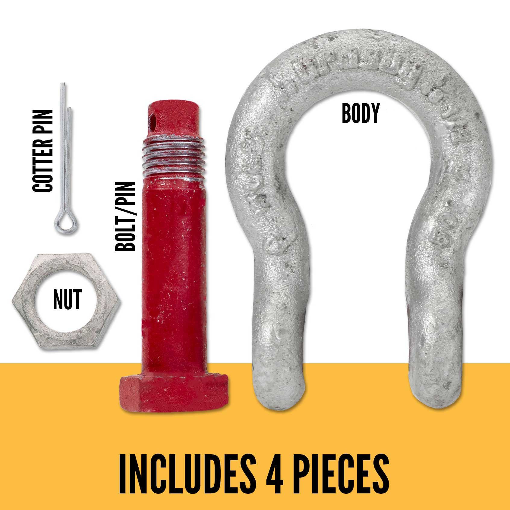 4" Crosby® Bolt Type Anchor Shackle | G-2130 - 150 Ton parts of a shackle