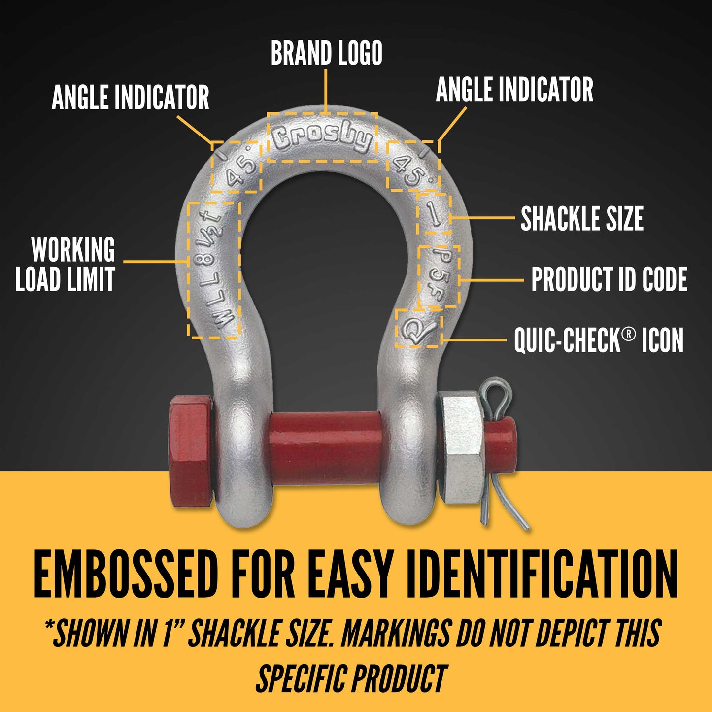 7/16" Crosby® Bolt Type Anchor Shackle | G-2130 - 1.5 Ton embossed for easy identification