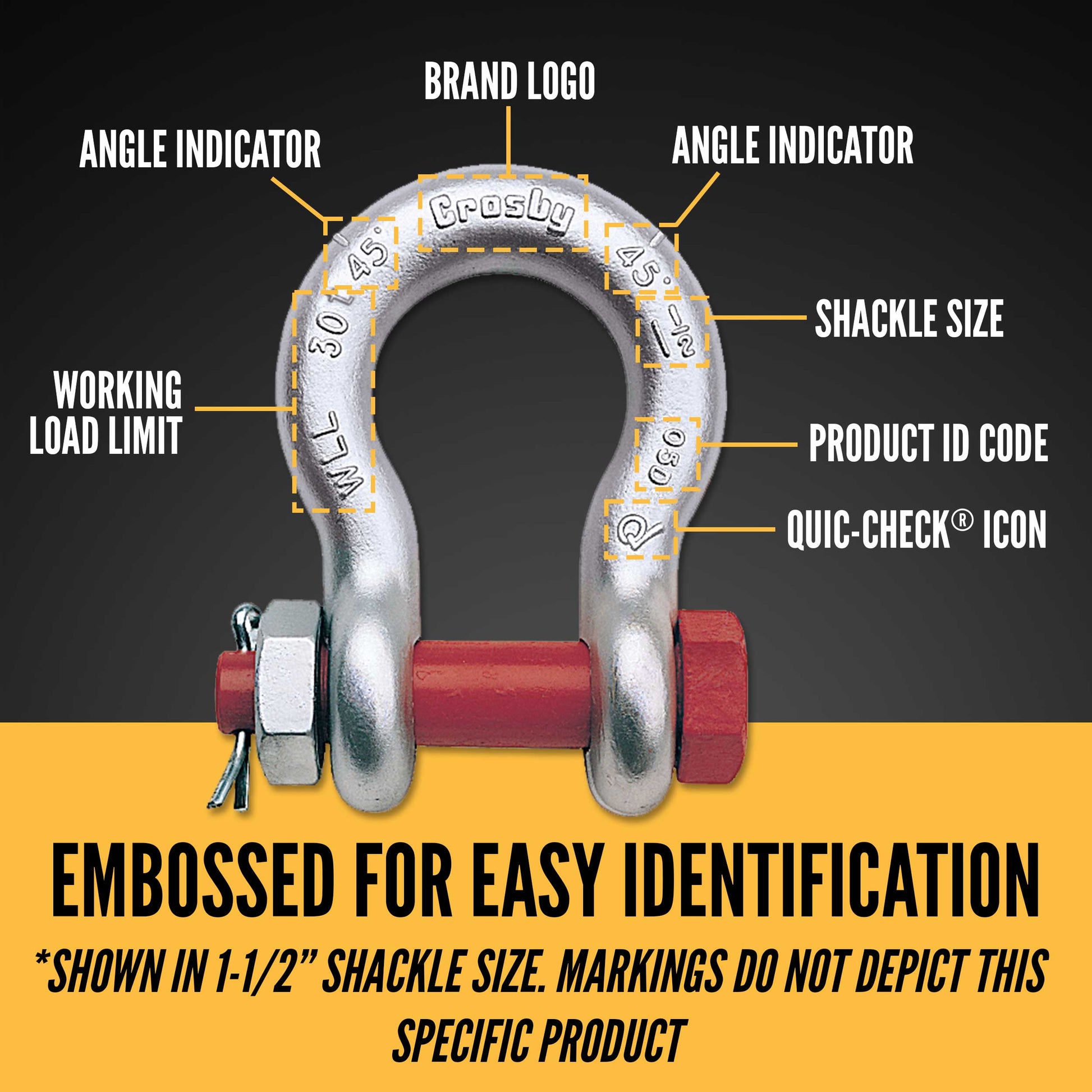 1/2" Crosby® Alloy Bolt Type Anchor Shackle | G-2140 - 3.33 Ton embossed for easy identification