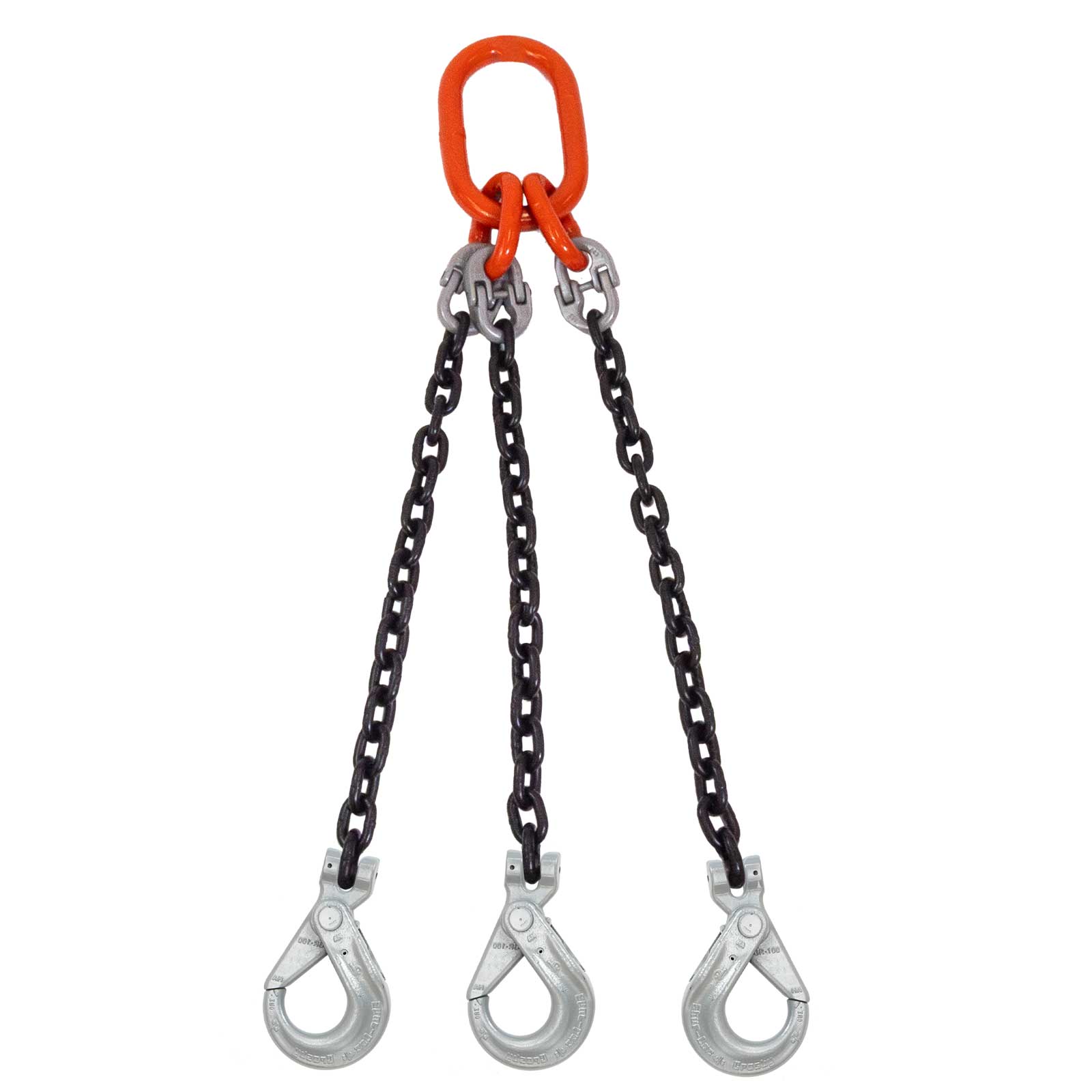 38 inch x 4 foot Domestic 3 Leg Chain Sling w Crosby SelfLocking Hooks Grade 100 2