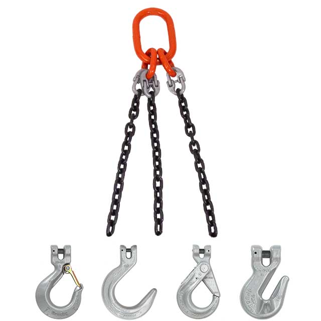 3/8" x 3' Domestic 3 Leg Chain Sling with Crosby Foundry Hooks - Grade 100