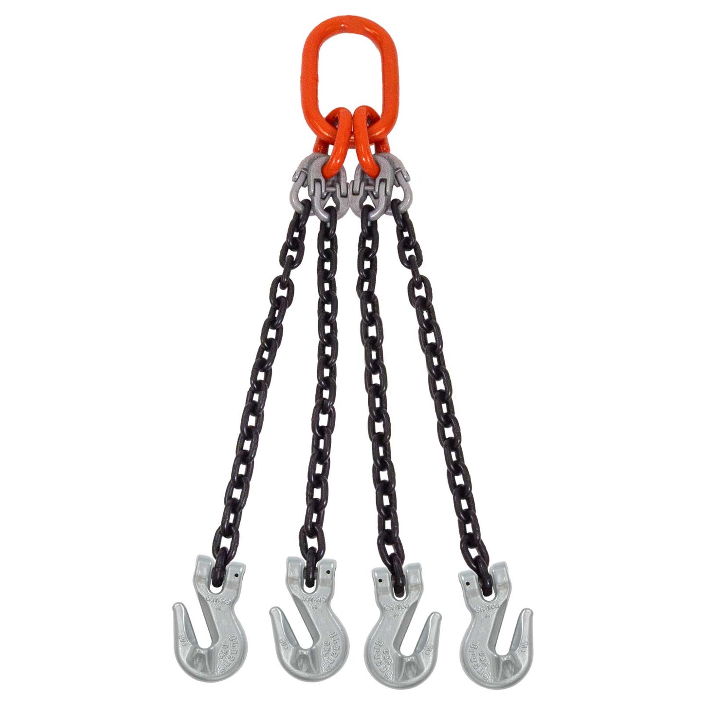 38 inch x 8 foot Domestic 4 Leg Chain Sling w Crosby Grab Hooks Grade 100 2