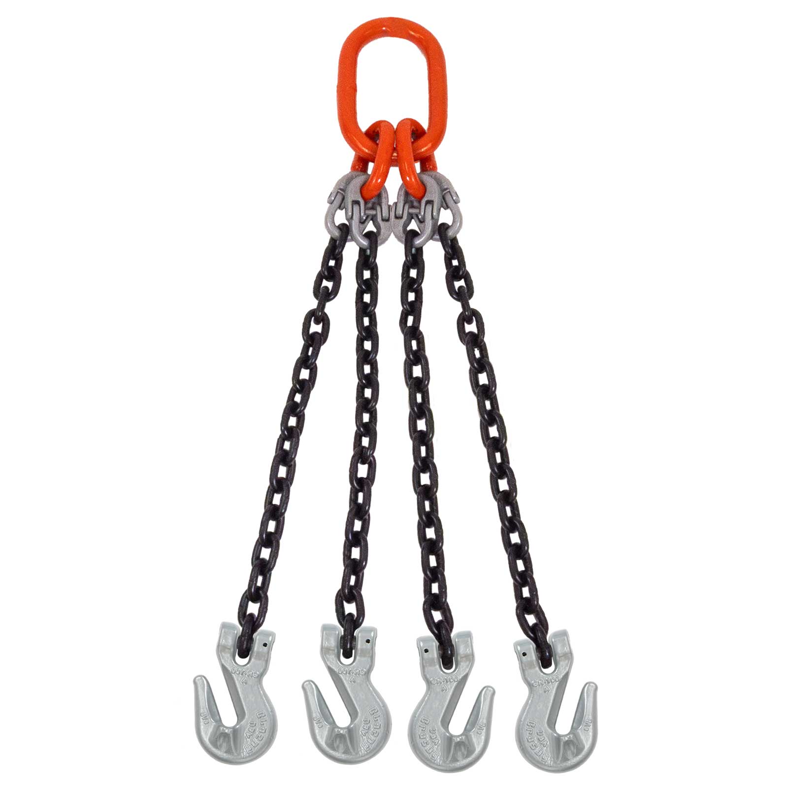 38 inch x 4 foot Domestic 4 Leg Chain Sling w Crosby Grab Hooks Grade 100 2