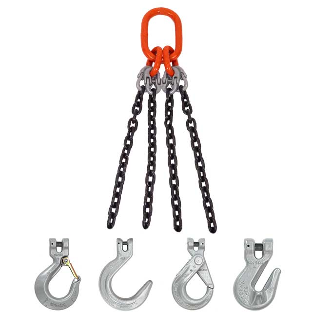 5/8" x 3' - Domestic 4 Leg Chain Sling with Crosby Grab Hooks - Grade 100