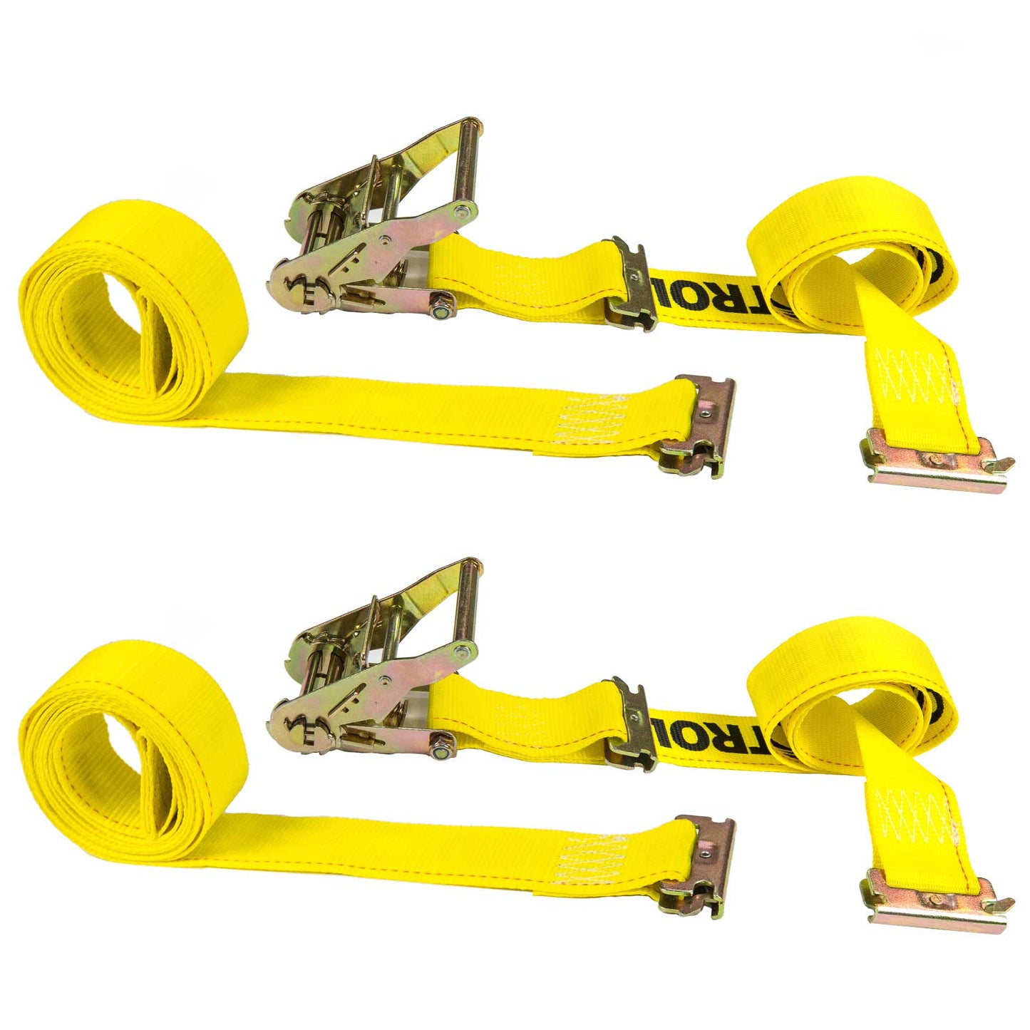  yellow 12' E track ratchet strap with double end e fittings
