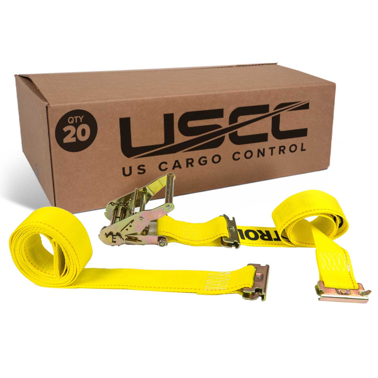  yellow 12' E track ratchet strap with double end e fittings