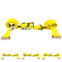 2" x 12' Yellow E-Track Ratchet Strap | Double-Fitted End | 4-Pack