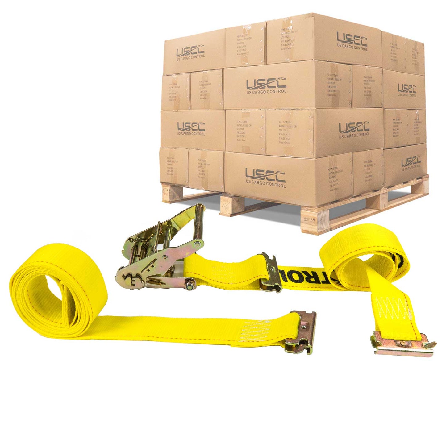  yellow 12' E track ratchet strap with double end e fittings