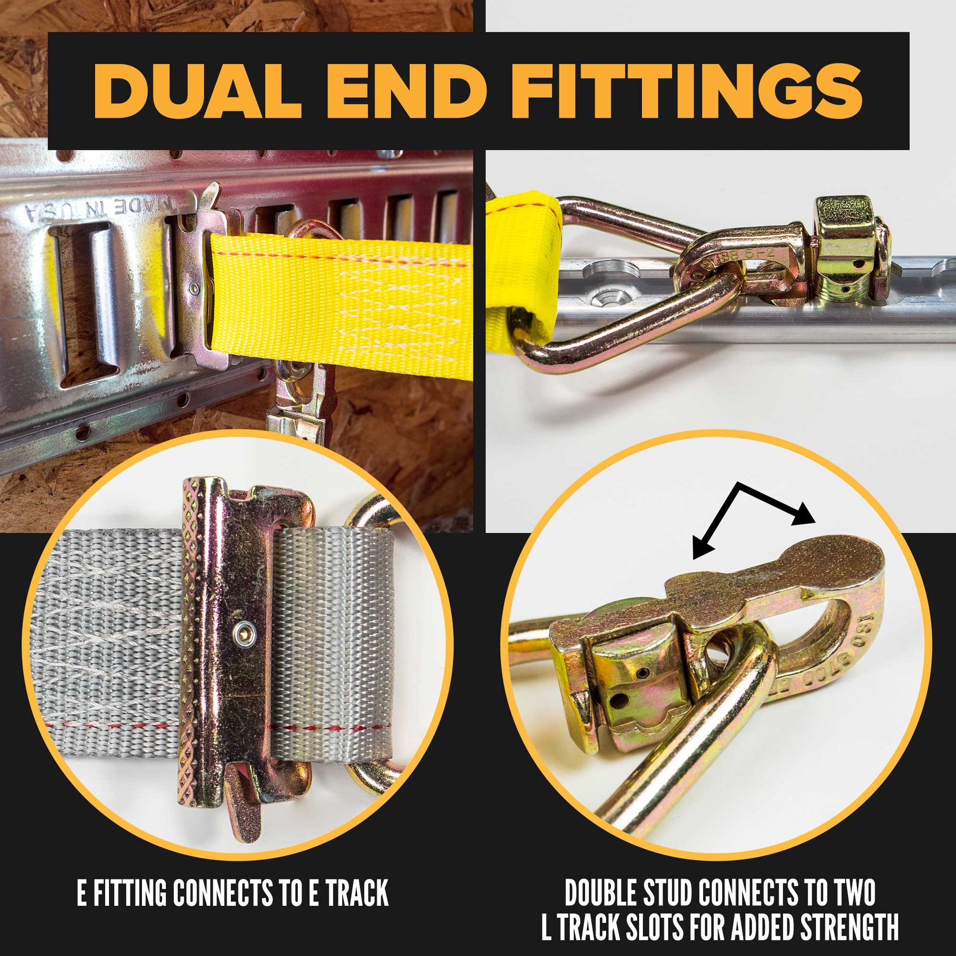  dual e fitting and stud fitting make this a versatile strap