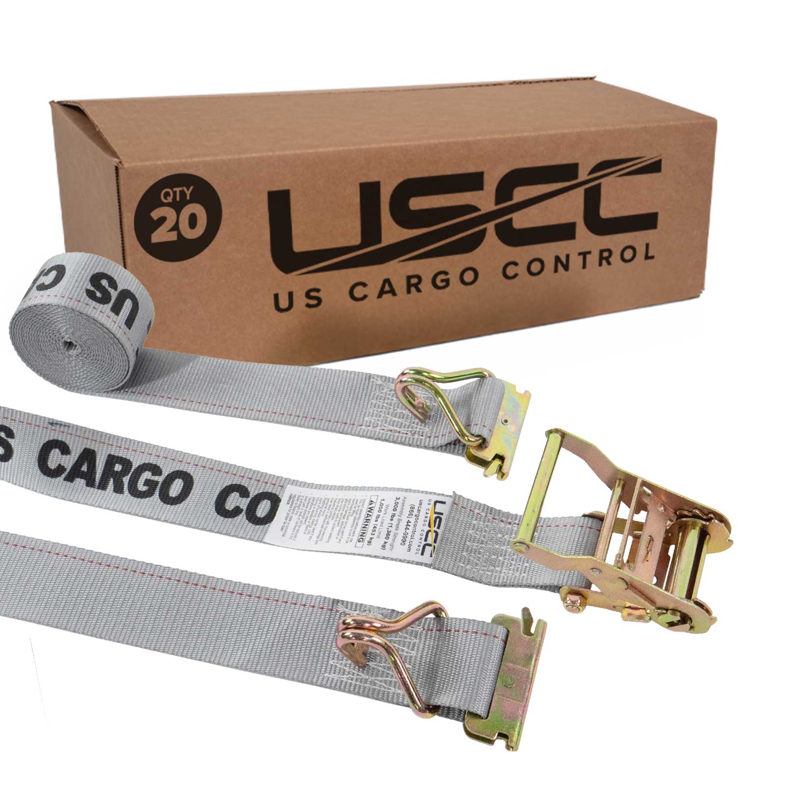  gray 16' E track ratchet strap with wire hooks