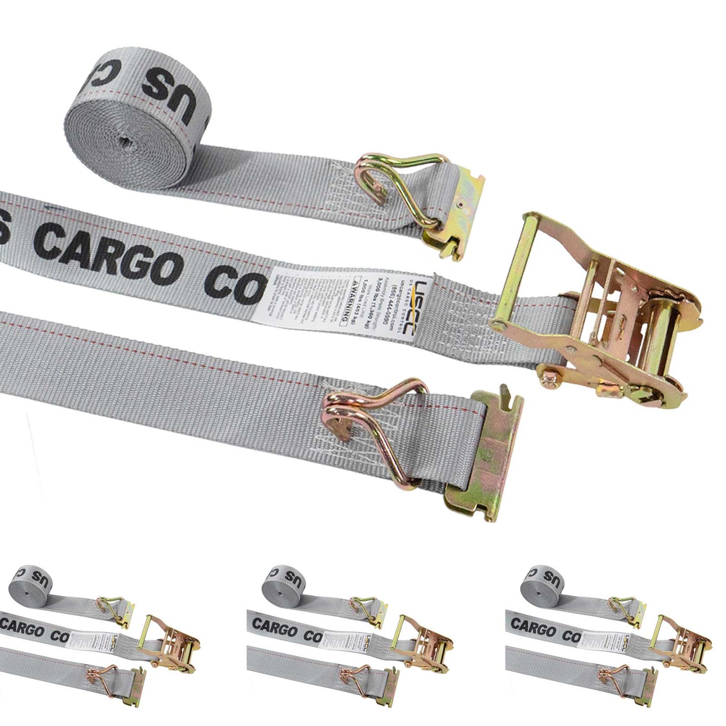  gray 16' E track ratchet strap with wire hooks