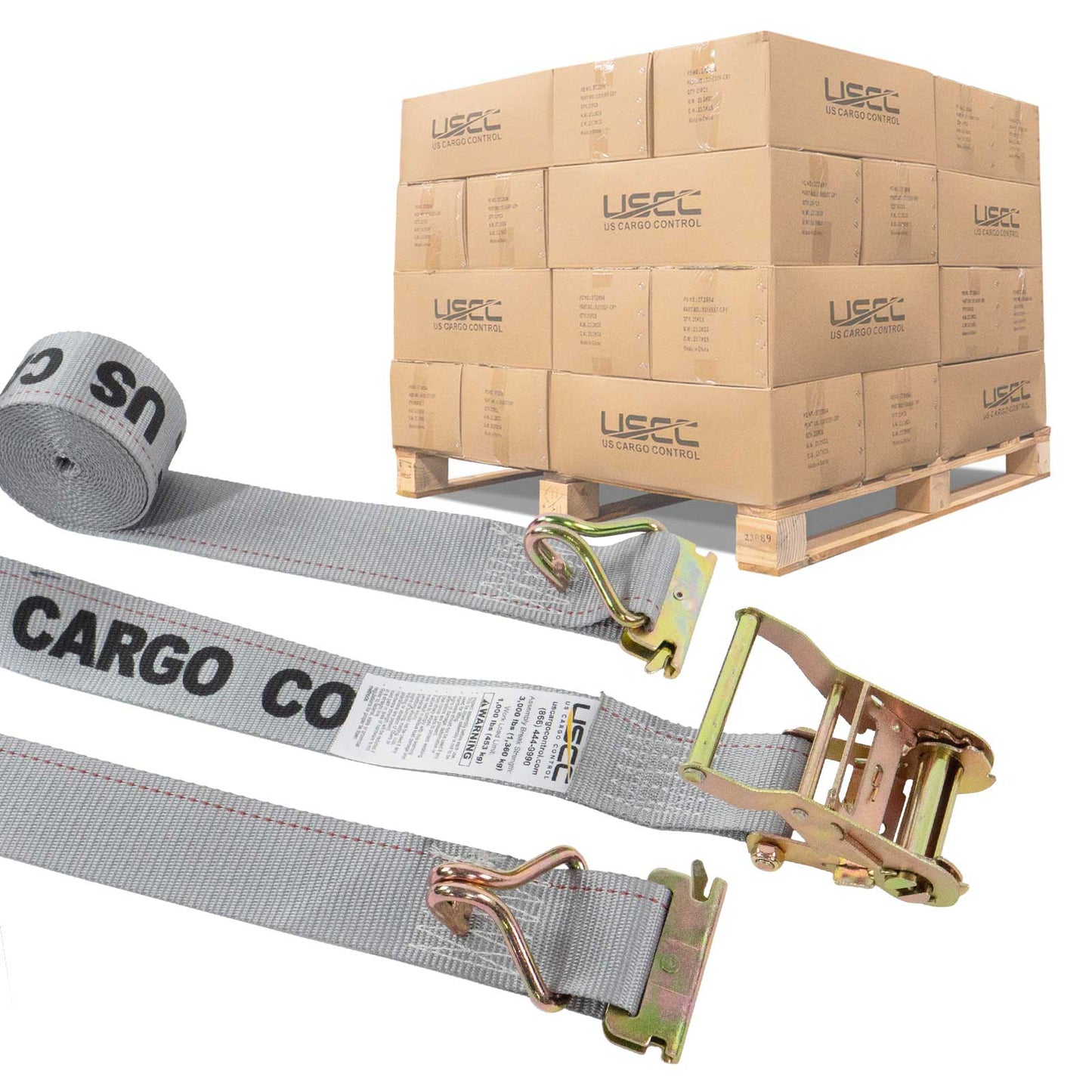  gray 16' E track ratchet strap with wire hooks