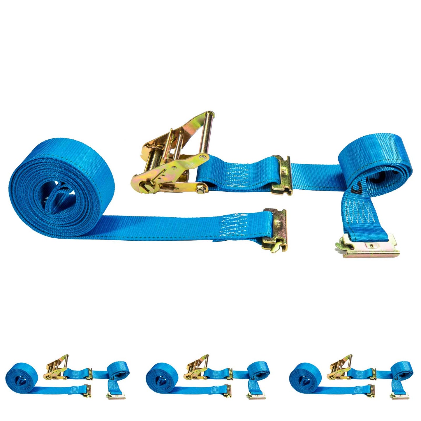  blue 20' E track ratchet strap with double end e fittings
