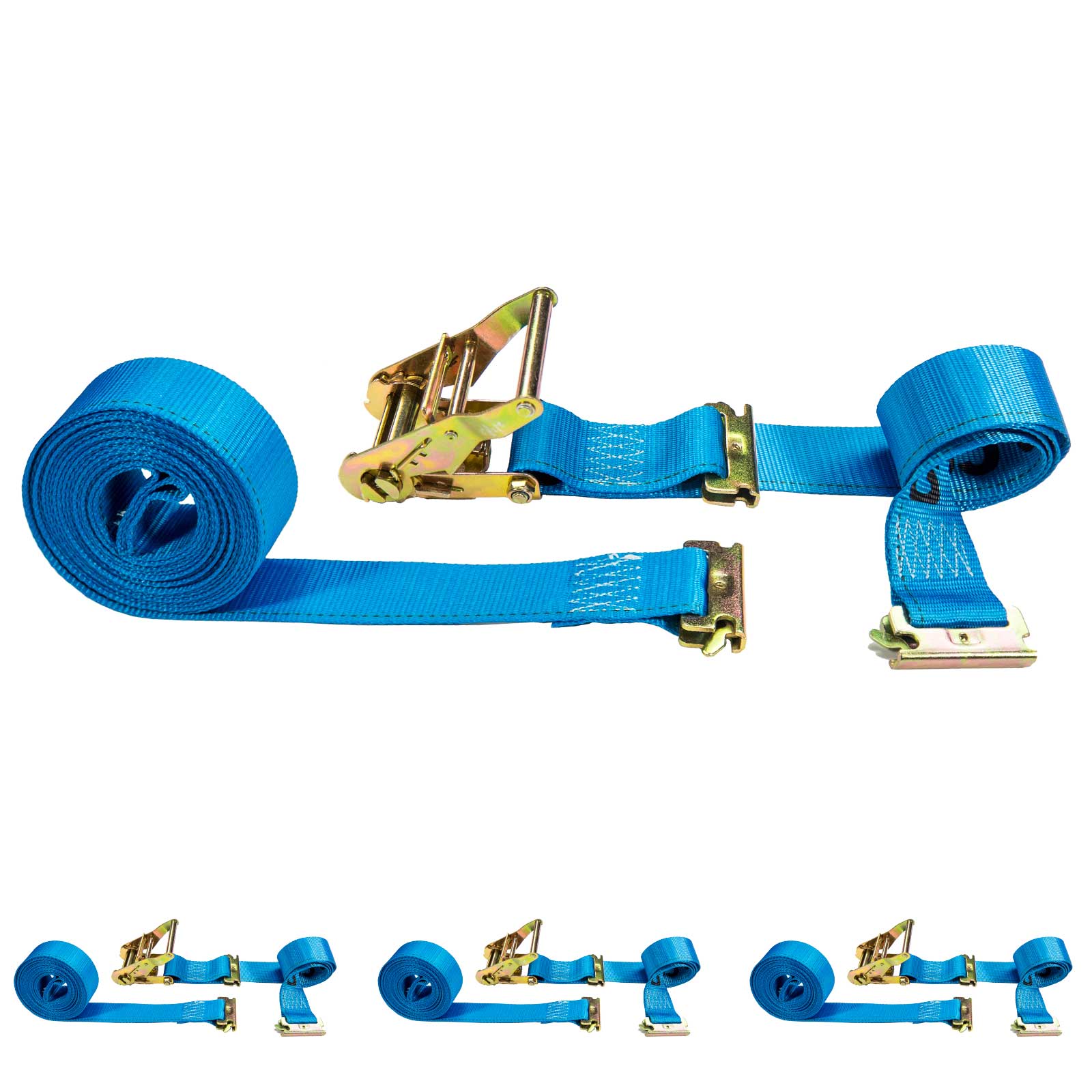  blue 20' E track ratchet strap with double end e fittings