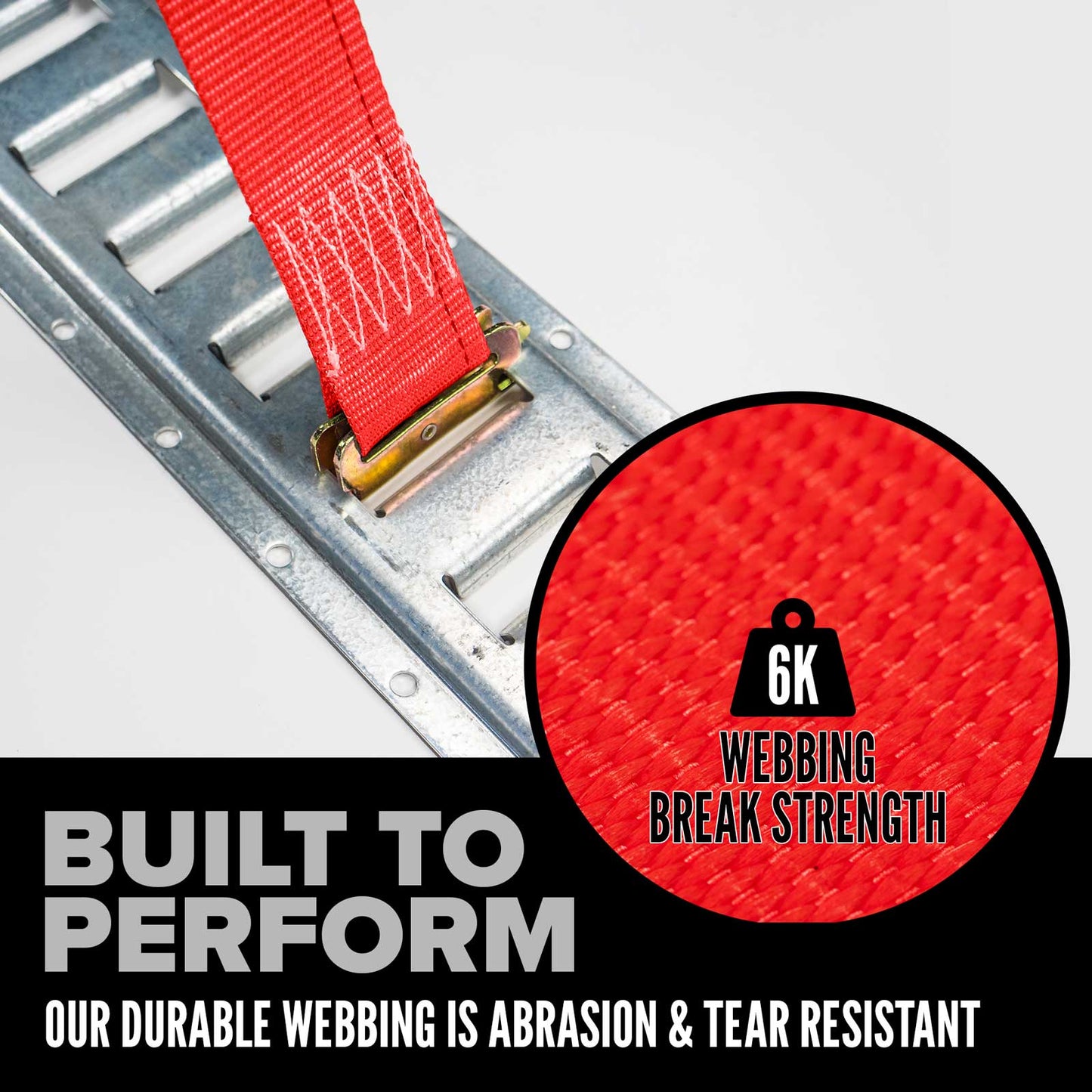 2" x 27' Red E-Track Ratchet Strap | Standard 4' Fixed End