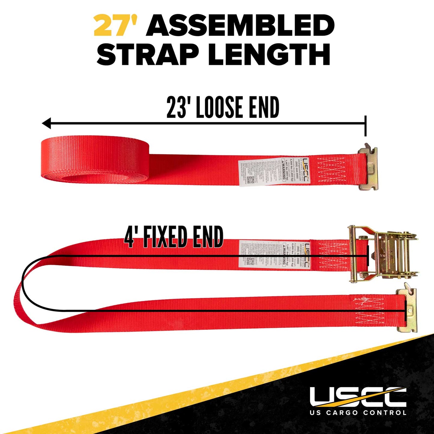 2" x 27' Red E-Track Ratchet Strap | Standard 4' Fixed End