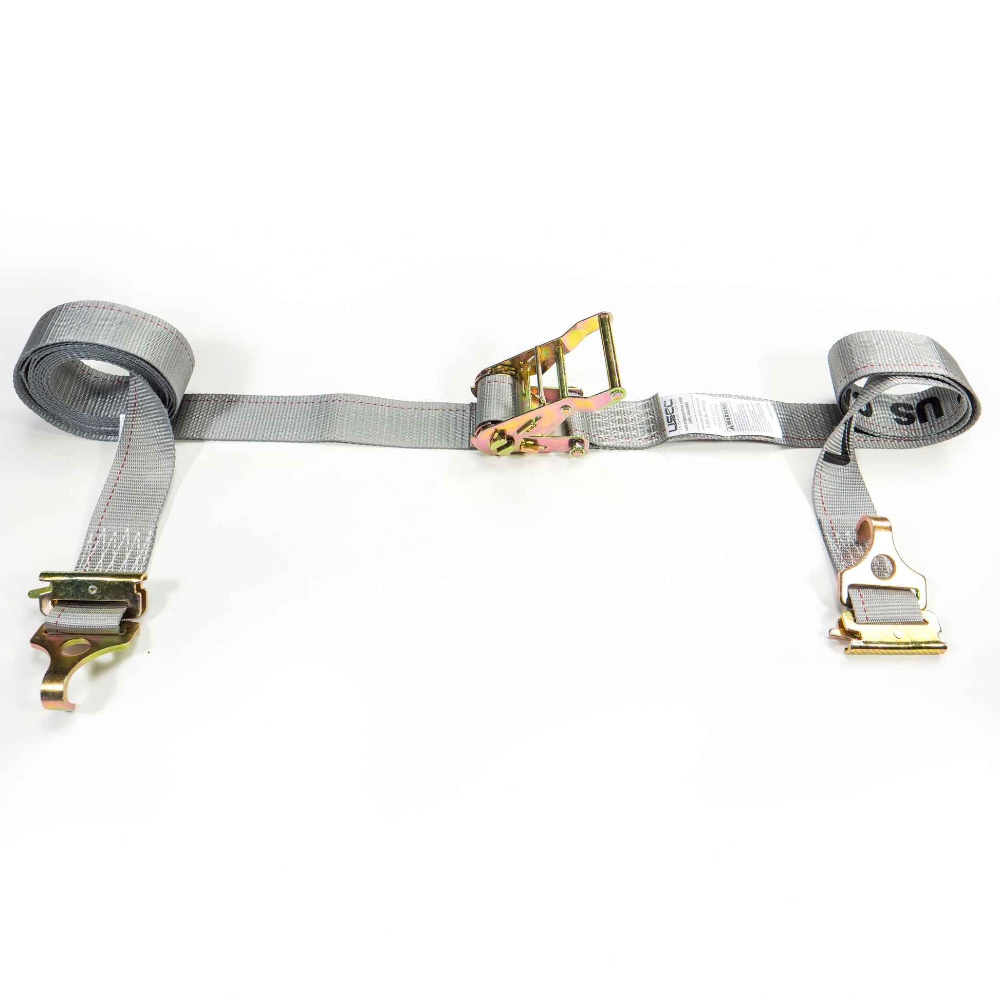 2 inch x 16 foot Gray Ratchet Strap w 2 inch F Track Hooks & Spring EFittings  image 2 of 8