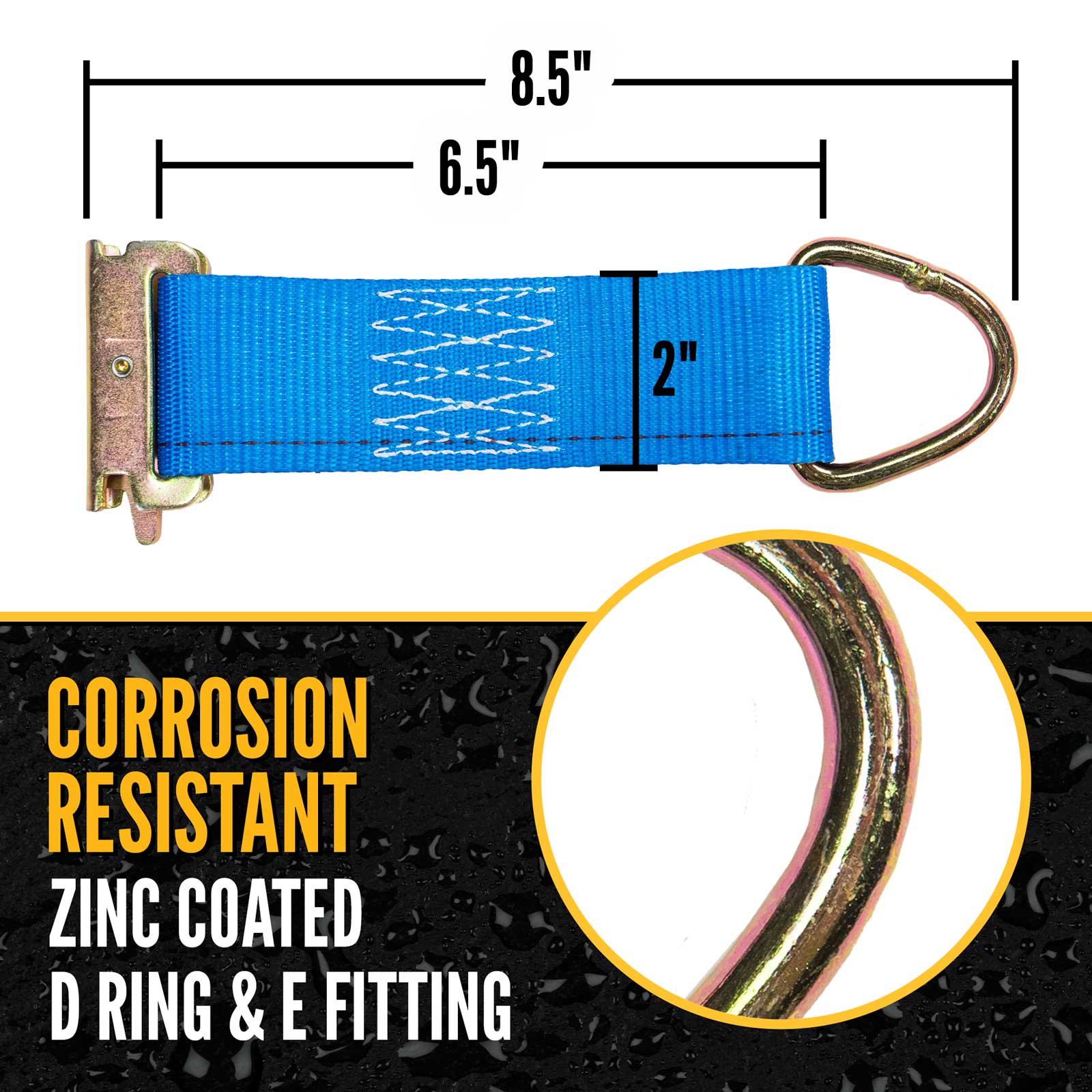 8-1/2" E-Track Rope Tie Off - Blue | 4,400 lbs. BS | 2-Pack Image 6 of 7