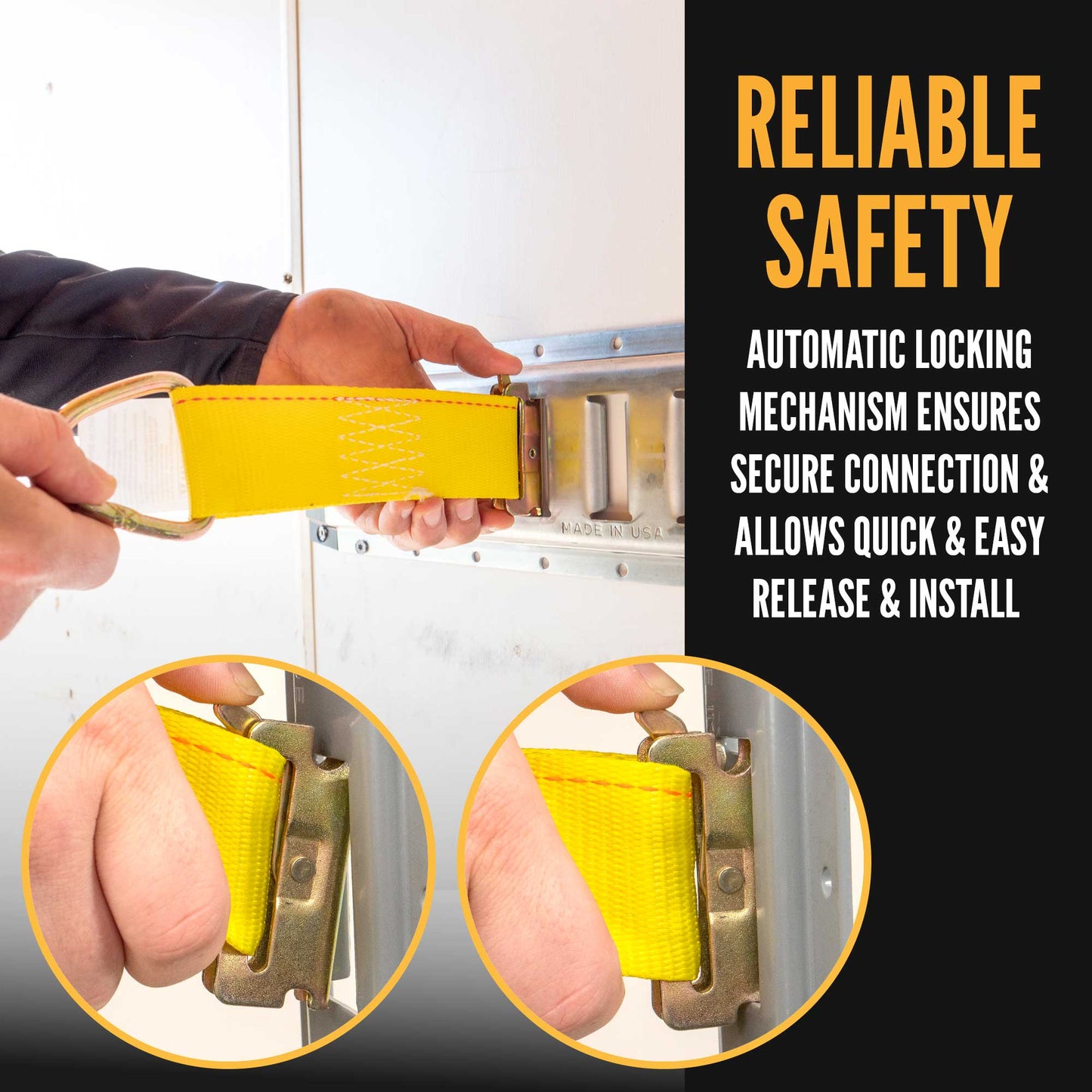 8-1/2" E-Track Rope Tie Off - Yellow | 4,400 lbs. BS | 4-Pack Image 3 of 8