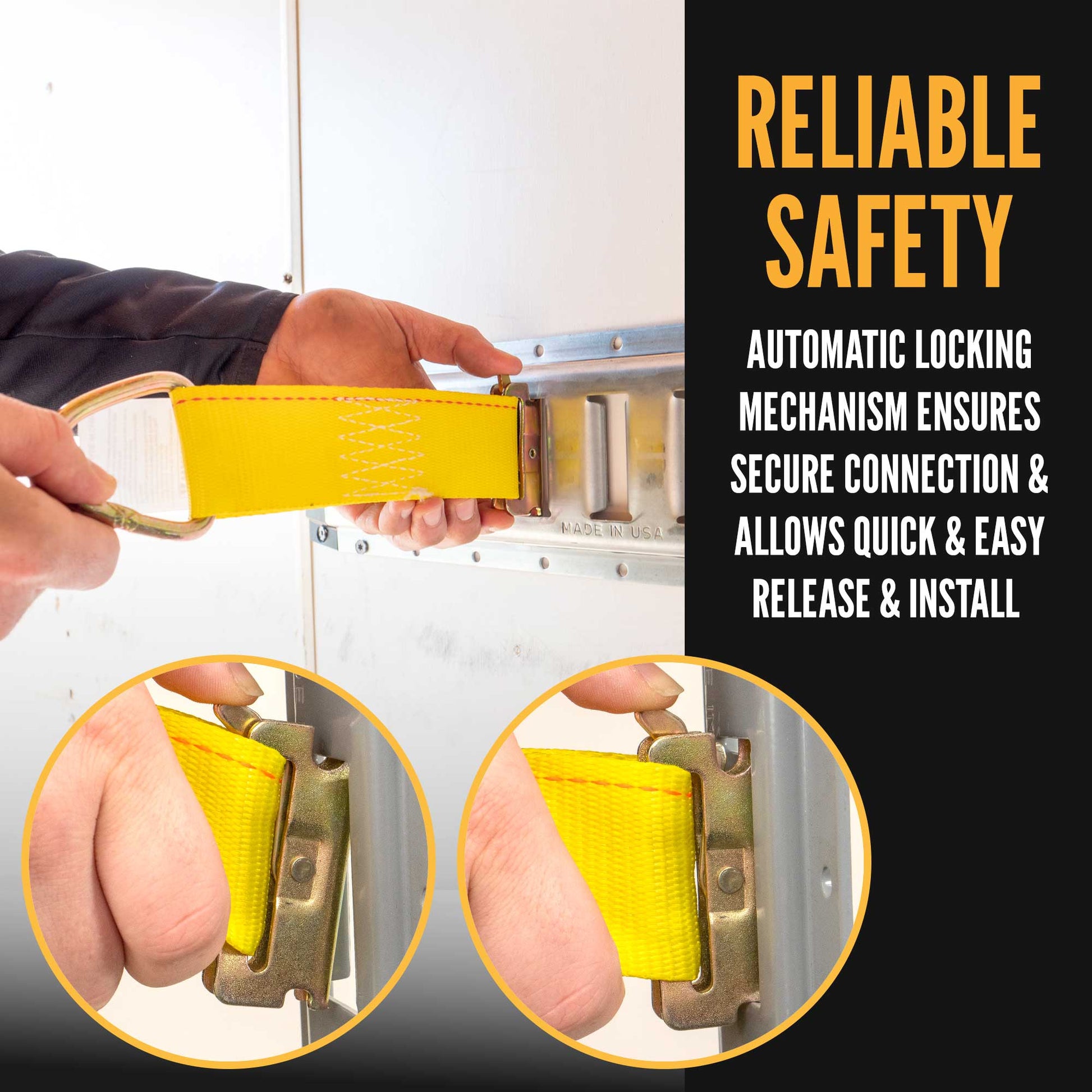 8-1/2" E-Track Rope Tie Off - Yellow | 4,400 lbs. BS | 2-Pack Image 3 of 8