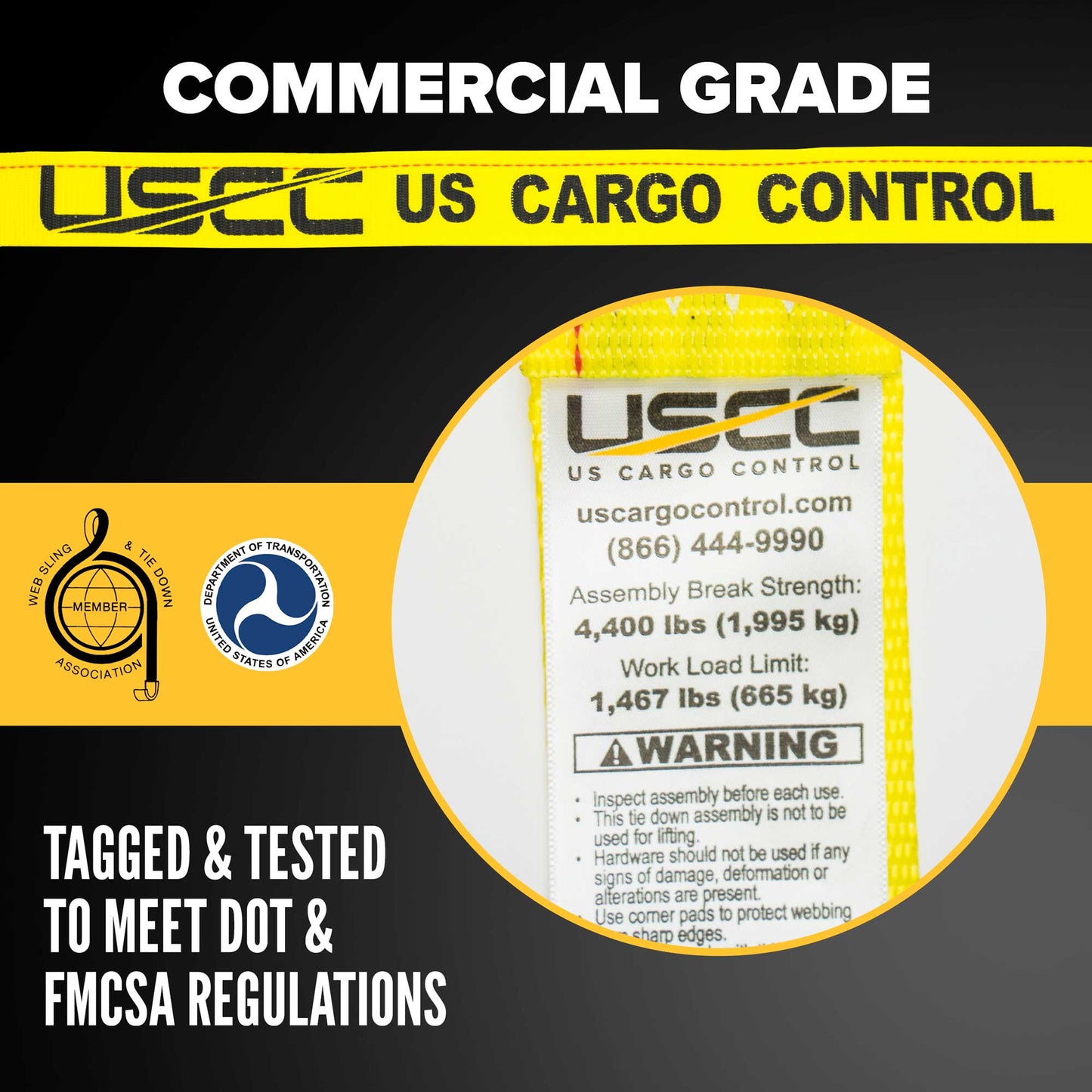 8-1/2" E-Track Rope Tie Off - Yellow | 4,400 lbs. BS | 2-Pack Image 4 of 8