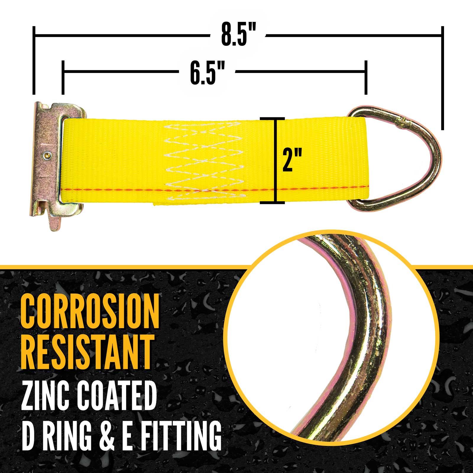 8-1/2" E-Track Rope Tie Off - Yellow | 4,400 lbs. BS | 2-Pack Image 6 of 8