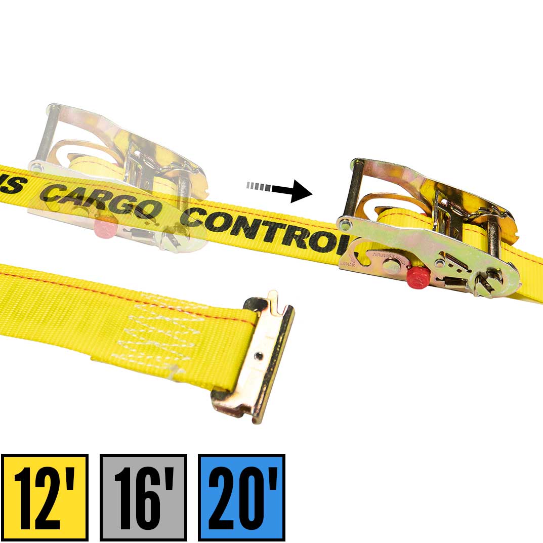 2" x 12' Yellow E-Track Sliding Ratchet Strap