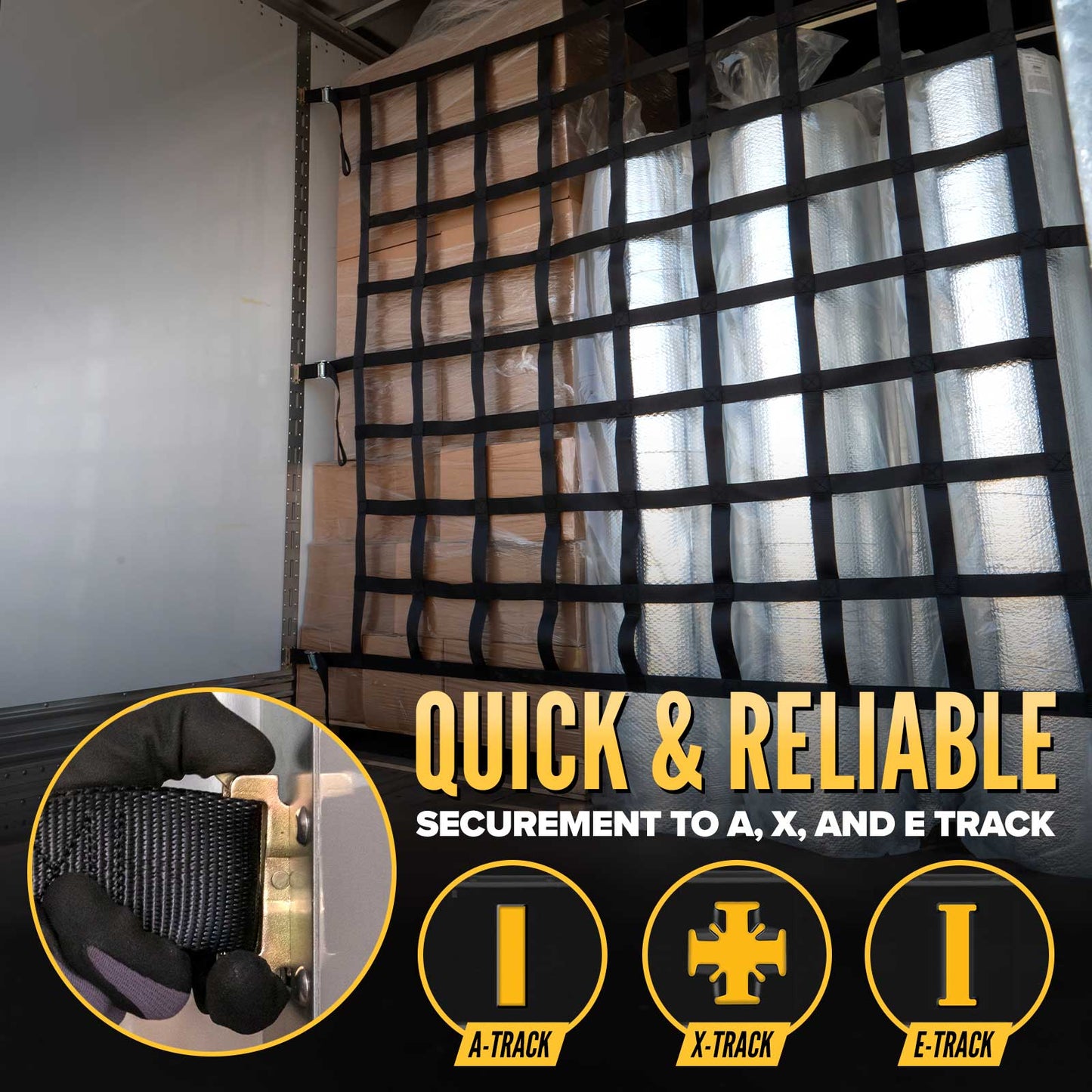 82" x 82" Heavy-Duty Cargo Net with Cam Buckles | E-Track Fittings