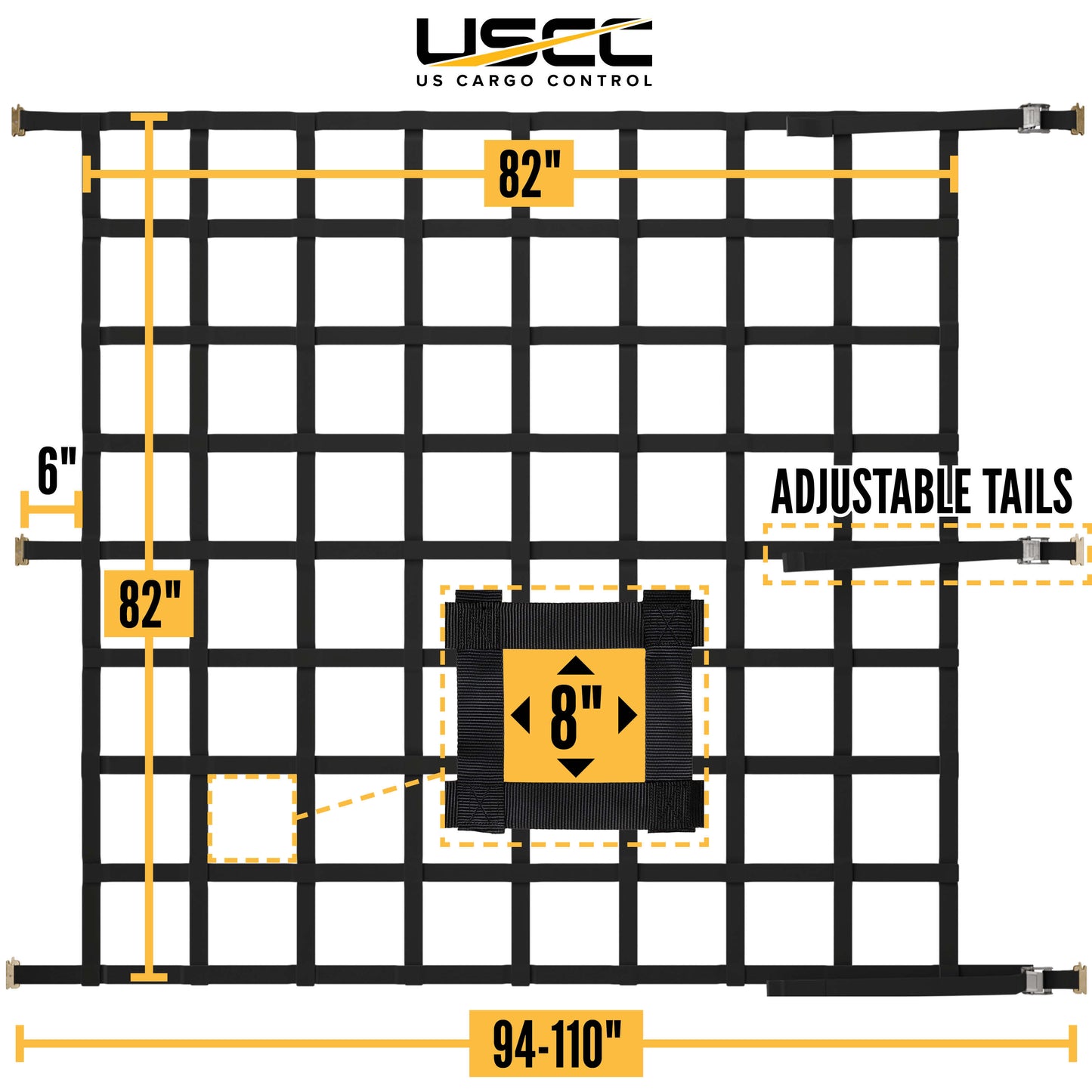 82" x 82" Heavy-Duty Cargo Net with Cam Buckles | E-Track Fittings
