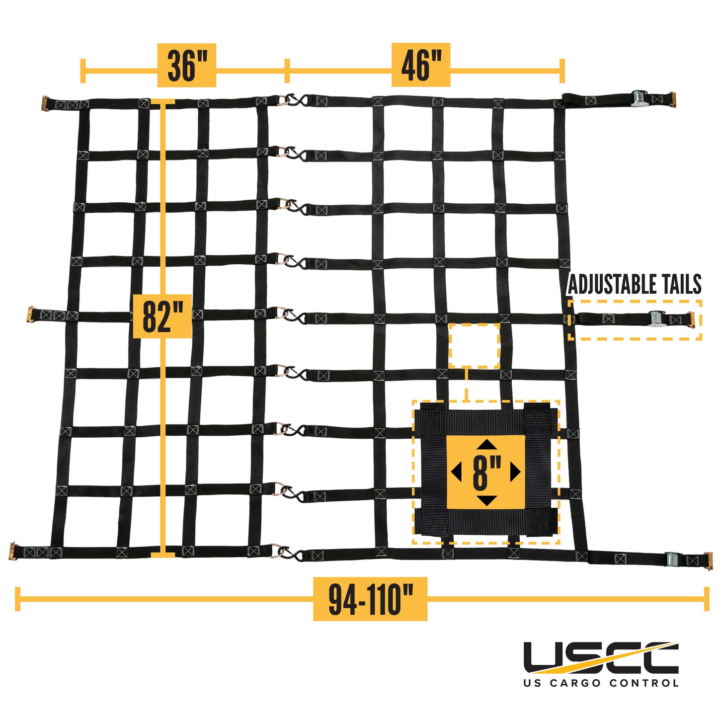 82" x 82" Heavy-Duty Cargo Net with Center Opening | Cam Buckles & E-Track Fittings