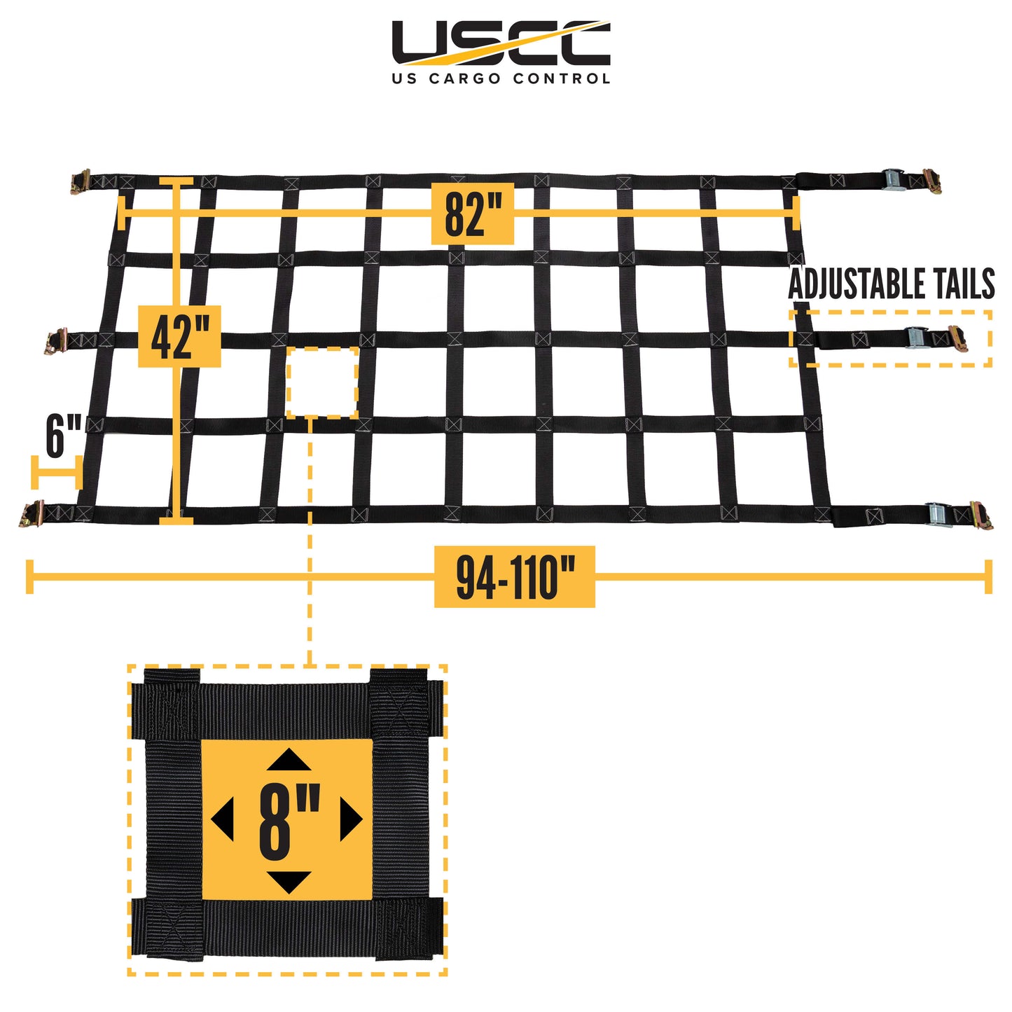 42" x 82" Heavy-Duty Cargo Net with Cam Buckles | E-Track & Double Stud Fittings