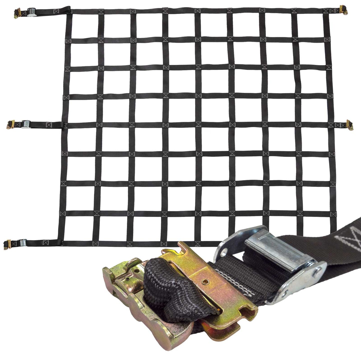 82" x 82" Heavy-Duty Cargo Net with Cam Buckles | E-Track & Double Stud Fittings