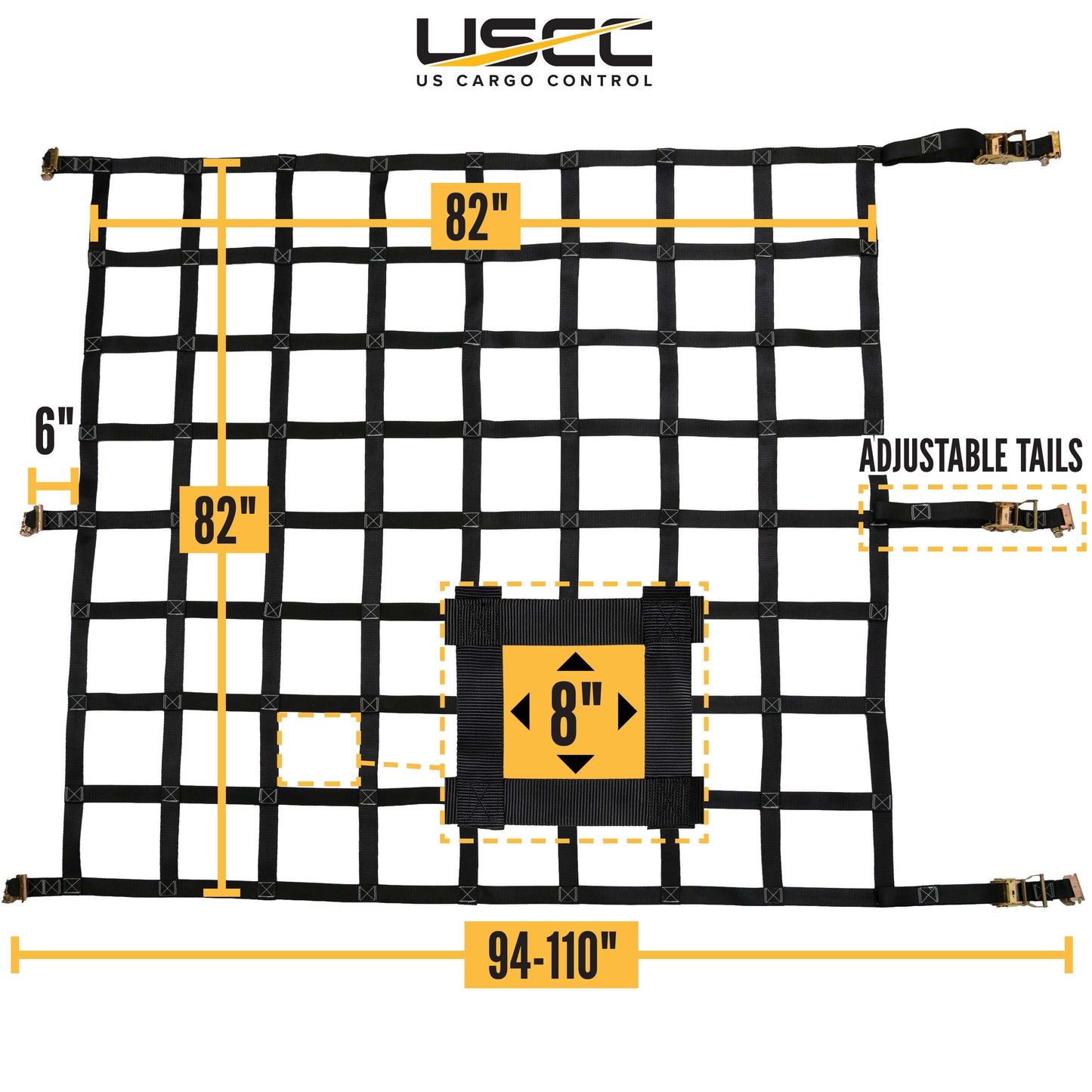 82" x 82" Heavy-Duty Cargo Net with Ratchets | E-Track & Double Stud Fittings