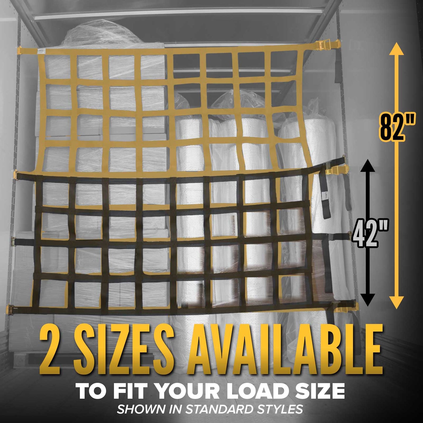 82" x 82" Heavy-Duty Cargo Net with Ratchets | E-Track & Double Stud Fittings