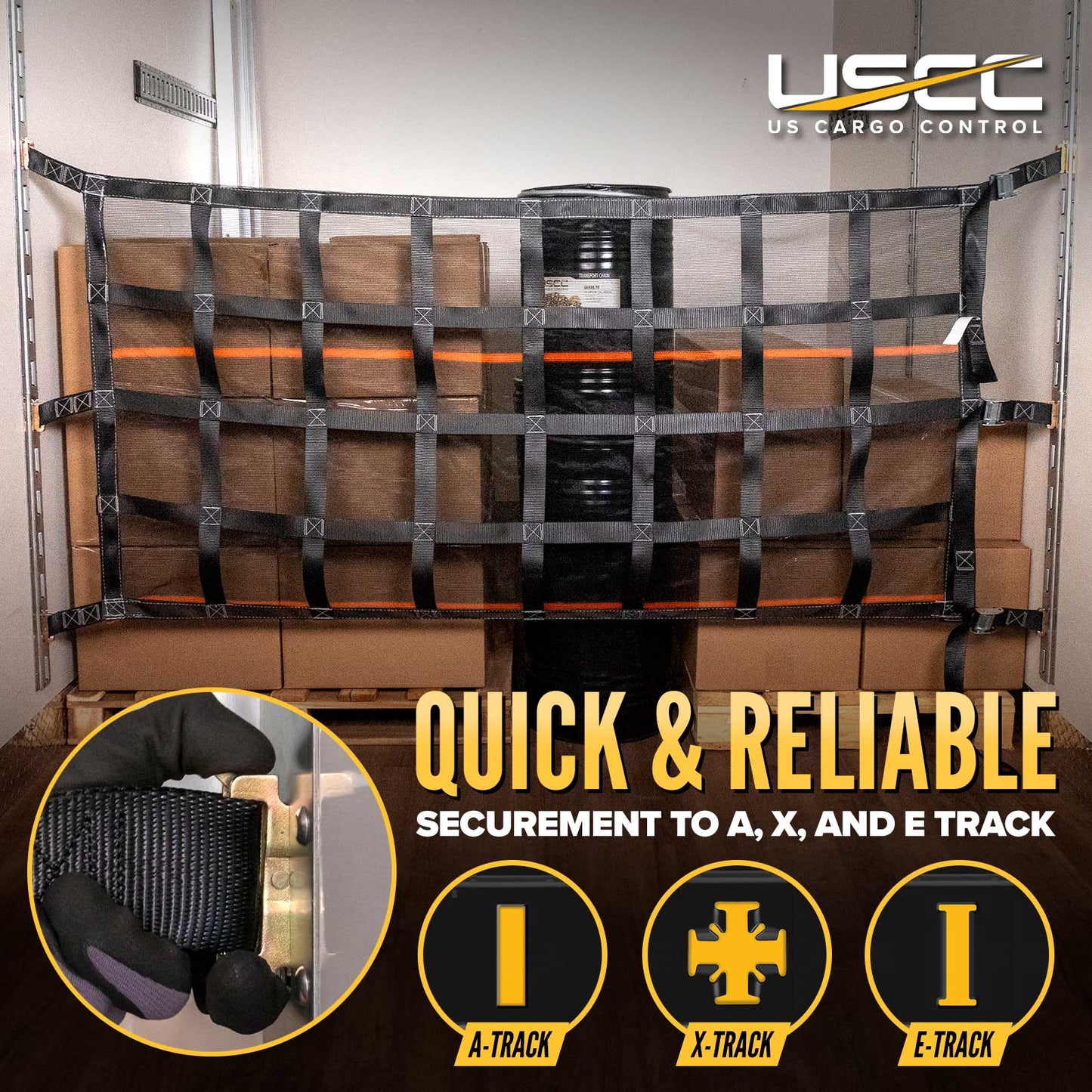 42" x 82" Heavy-Duty Cargo Net with Mesh Lining | Cam Buckles & E-Track Fittings