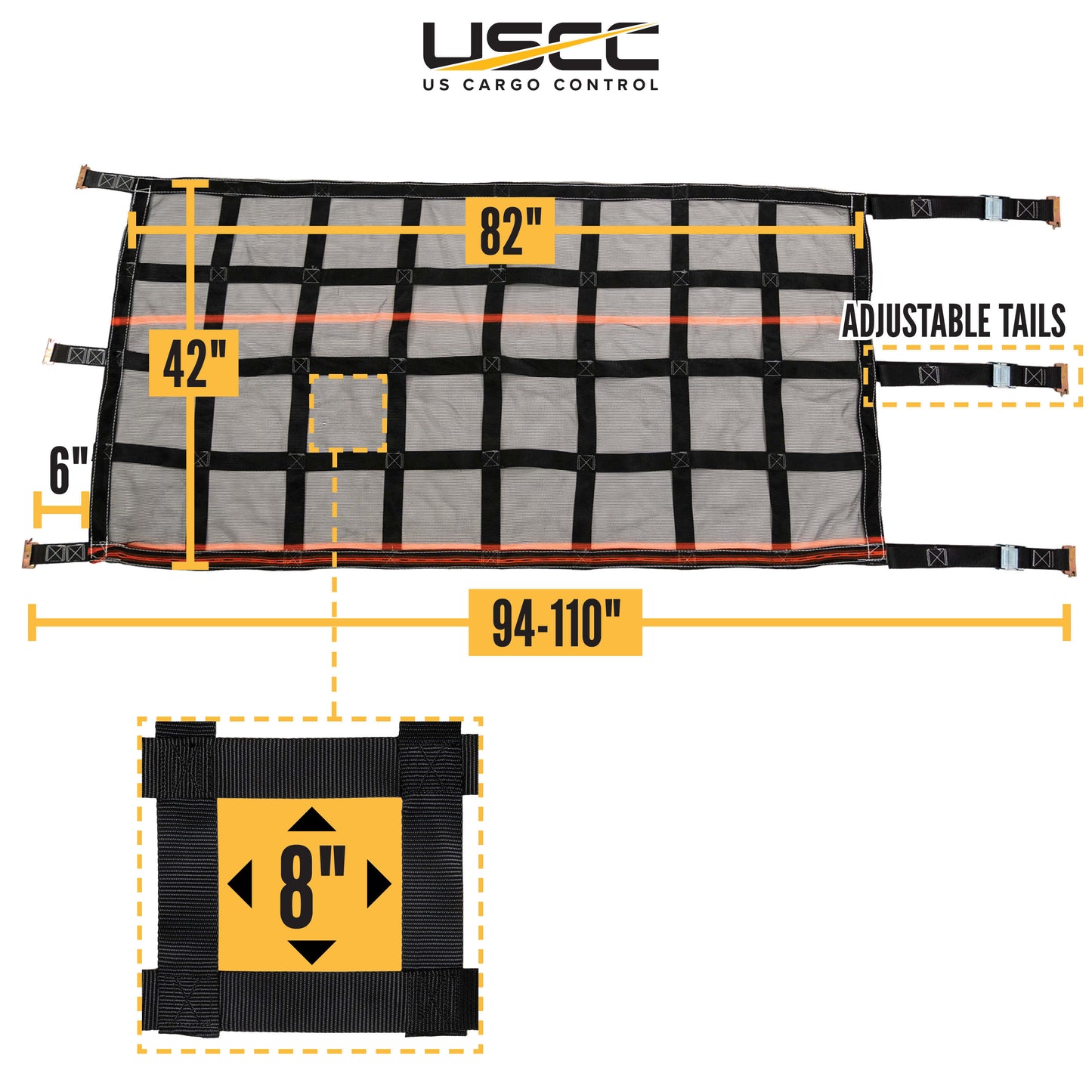 42" x 82" Heavy-Duty Cargo Net with Mesh Lining | Cam Buckles & E-Track Fittings