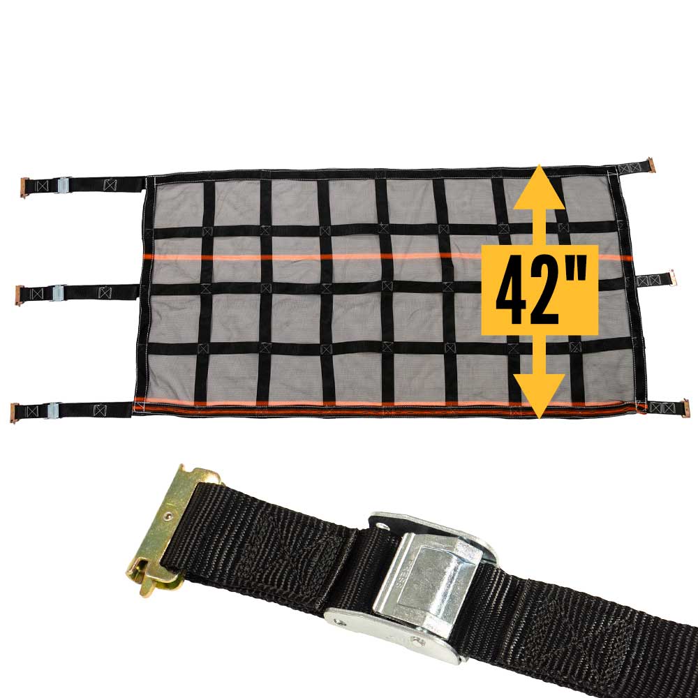 42" x 82" Heavy-Duty Cargo Net with Mesh Lining | Cam Buckles & E-Track Fittings