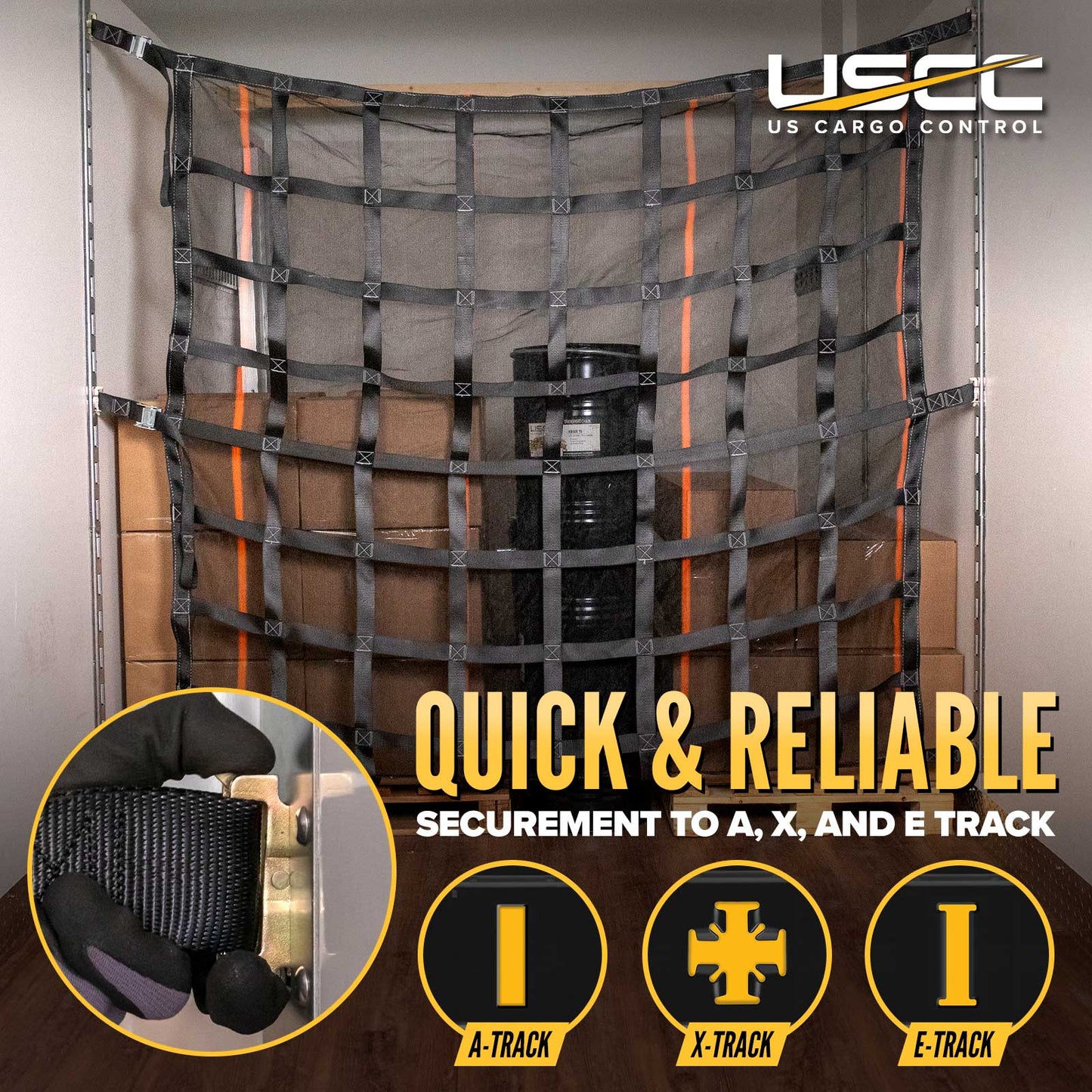 82" x 82" Heavy-Duty Cargo Net with Mesh Lining | Cam Buckles & E-Track Fittings