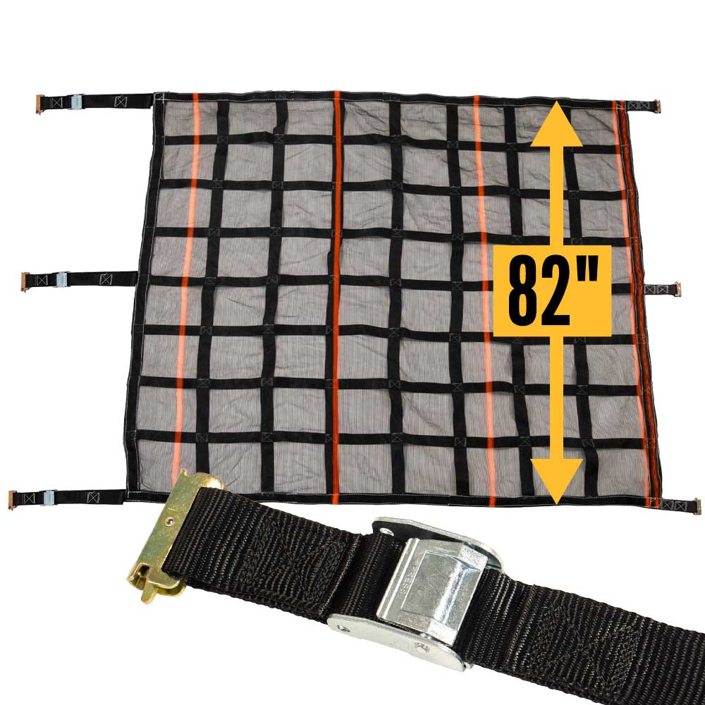 82" x 82" Heavy-Duty Cargo Net with Mesh Lining | Cam Buckles & E-Track Fittings