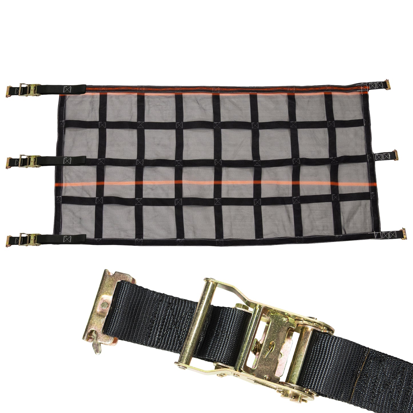 42" x 82" Heavy-Duty Cargo Net with Mesh Lining | Ratchets & E-Track Fittings