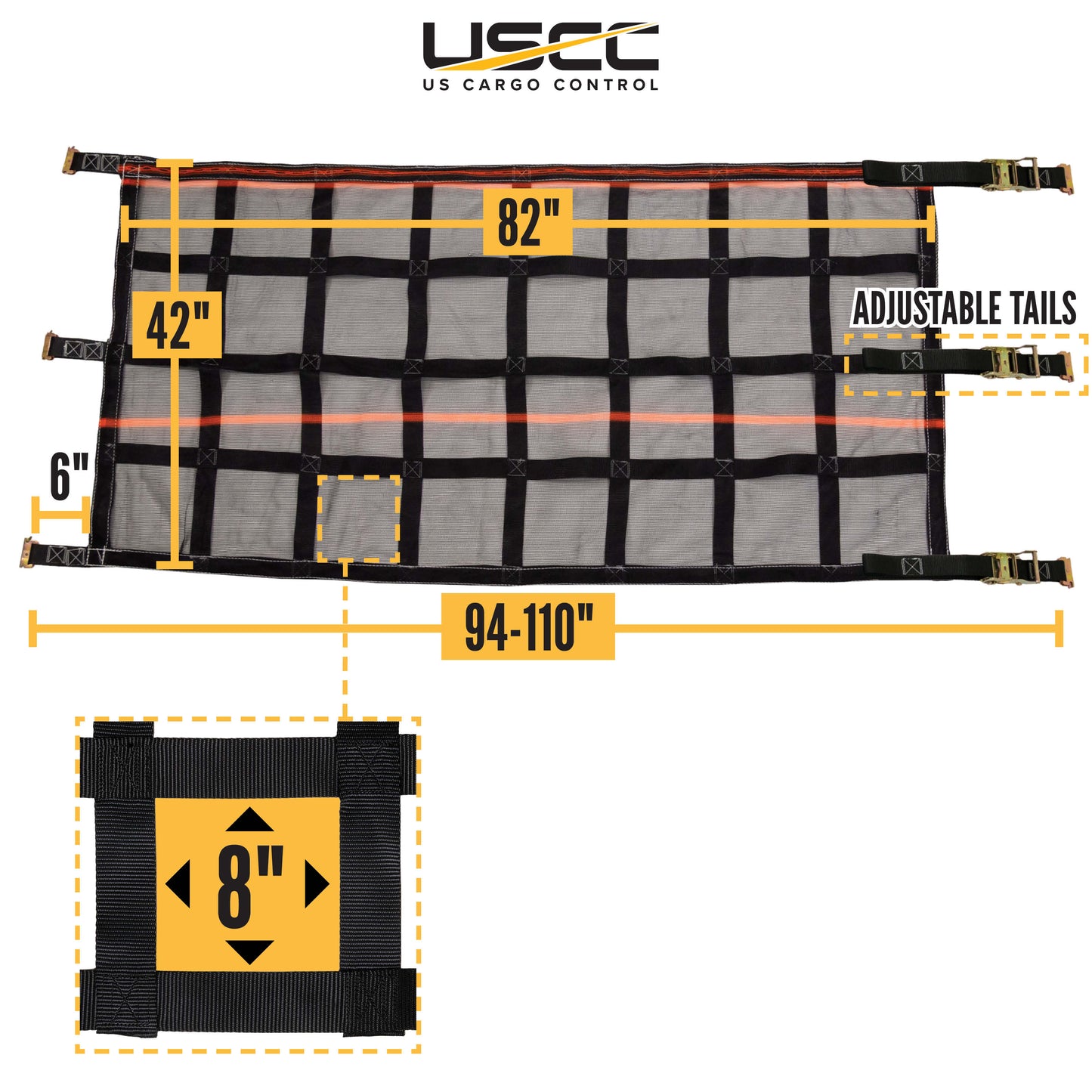 42" x 82" Heavy-Duty Cargo Net with Mesh Lining | Ratchets & E-Track Fittings