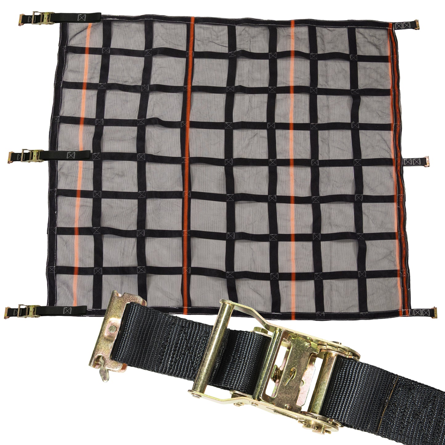 82" x 82" Heavy-Duty Cargo Net with Mesh Lining | Ratchets & E-Track Fittings