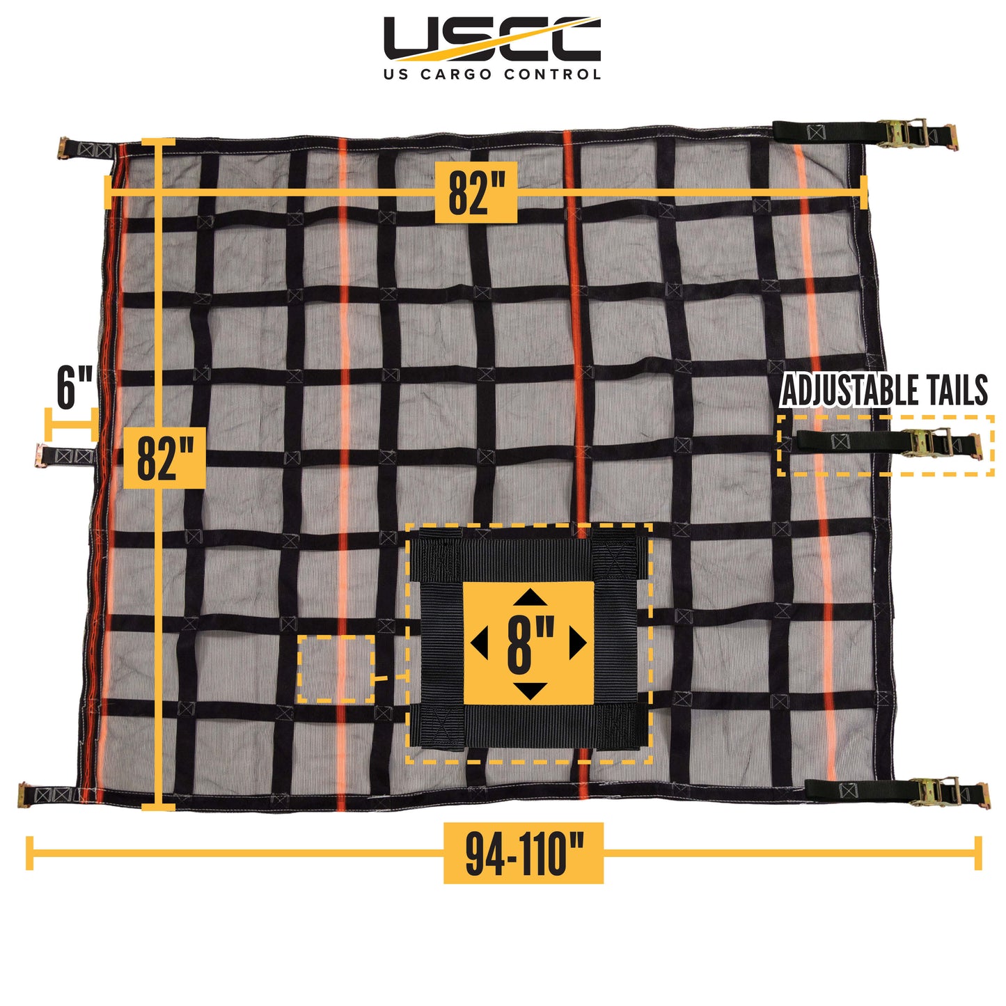 82" x 82" Heavy-Duty Cargo Net with Mesh Lining | Ratchets & E-Track Fittings