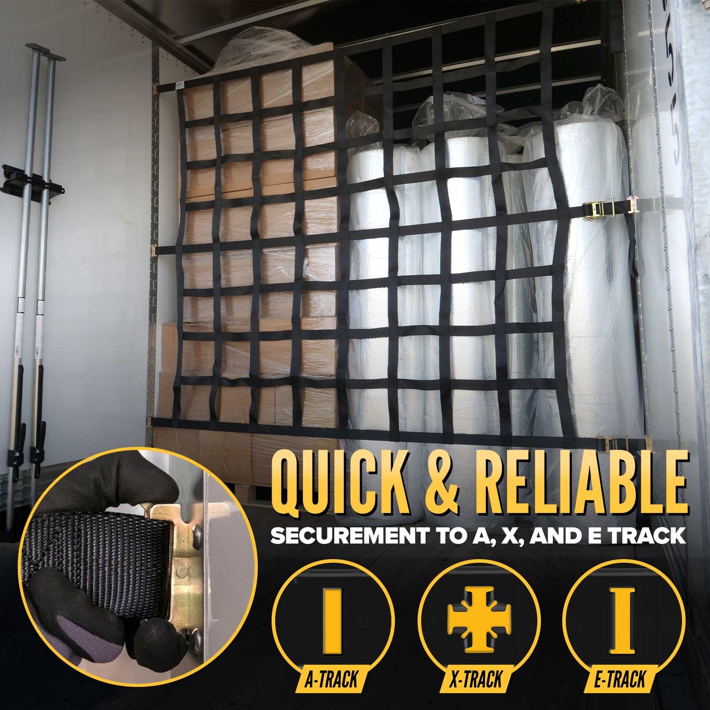 82" x 82" Heavy-Duty Cargo Net with Ratchets & E-Track Fittings