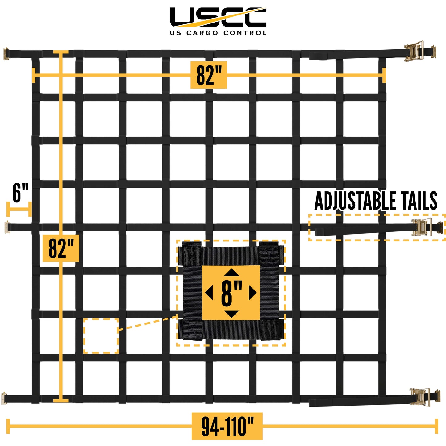 82" x 82" Heavy-Duty Cargo Net with Ratchets & E-Track Fittings