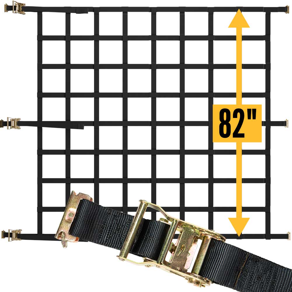 82" x 82" Heavy-Duty Cargo Net with Ratchets & E-Track Fittings