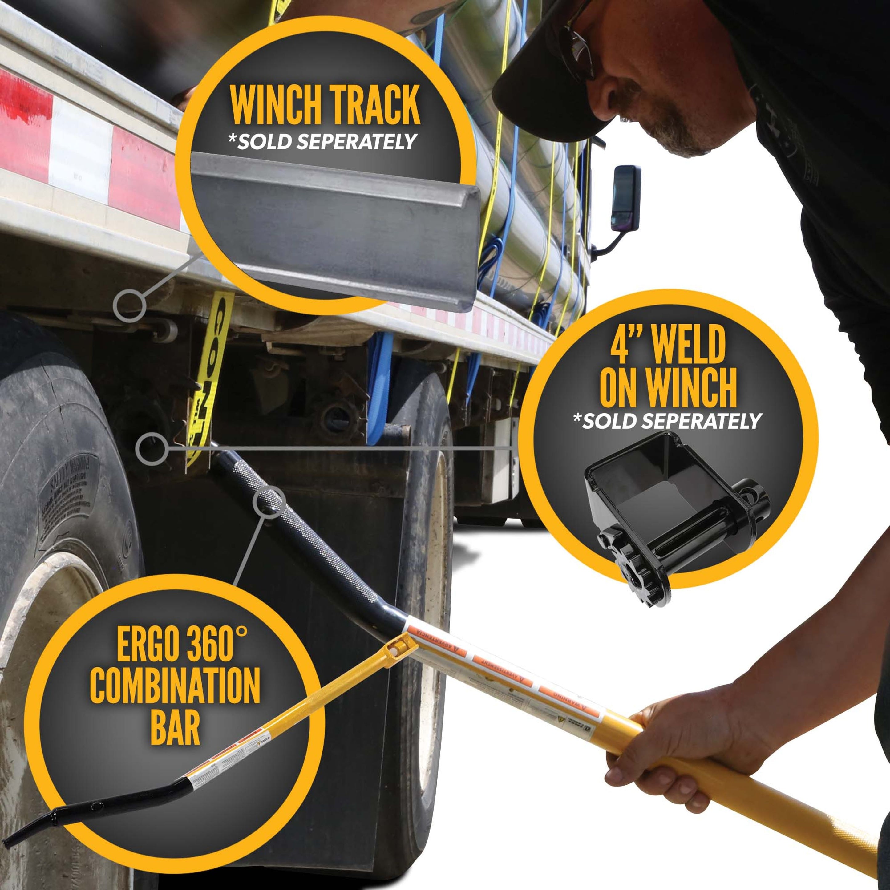 Flatbed Trailer Winch Bar Ergo 360 Bar w/ Combination Box Head