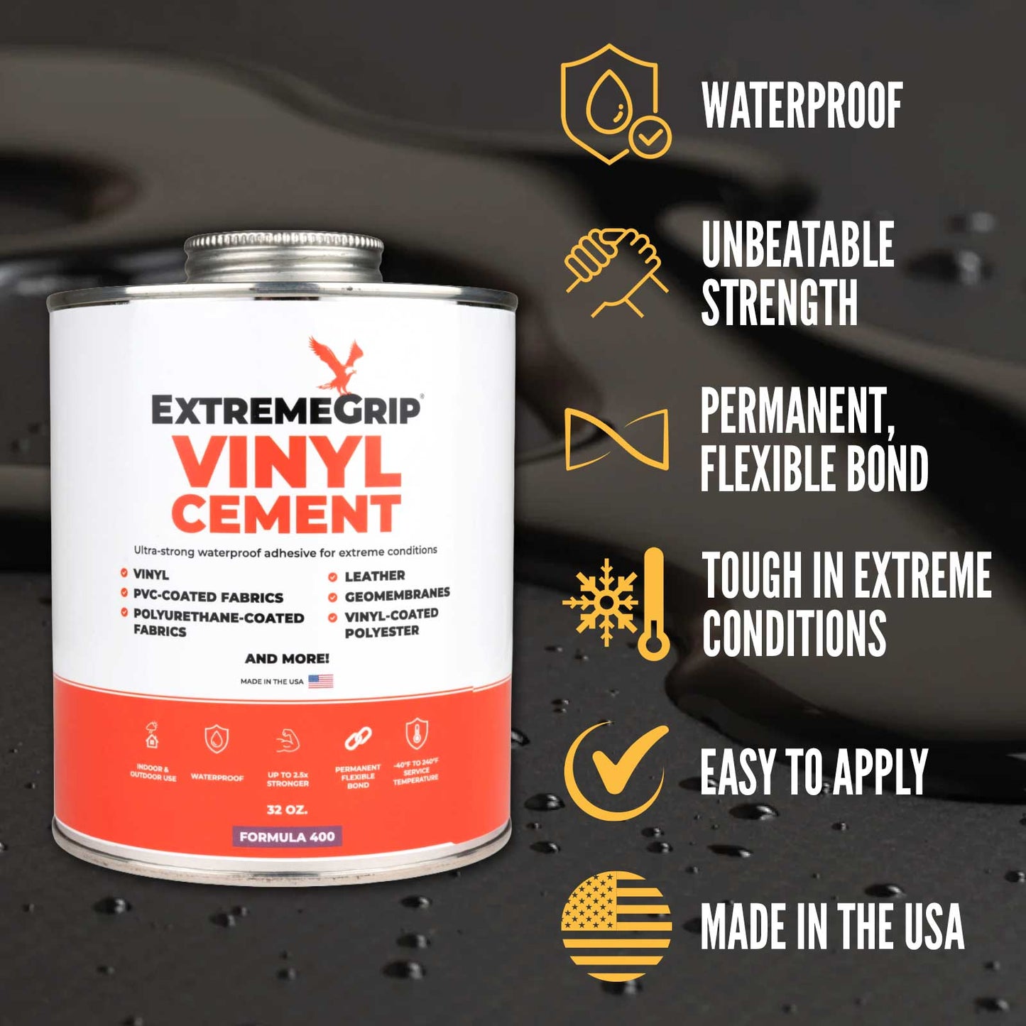 Pro Tarp Repair Kit: Four 2'x2' Black Tarp Patches and 32 oz. Vinyl Cement