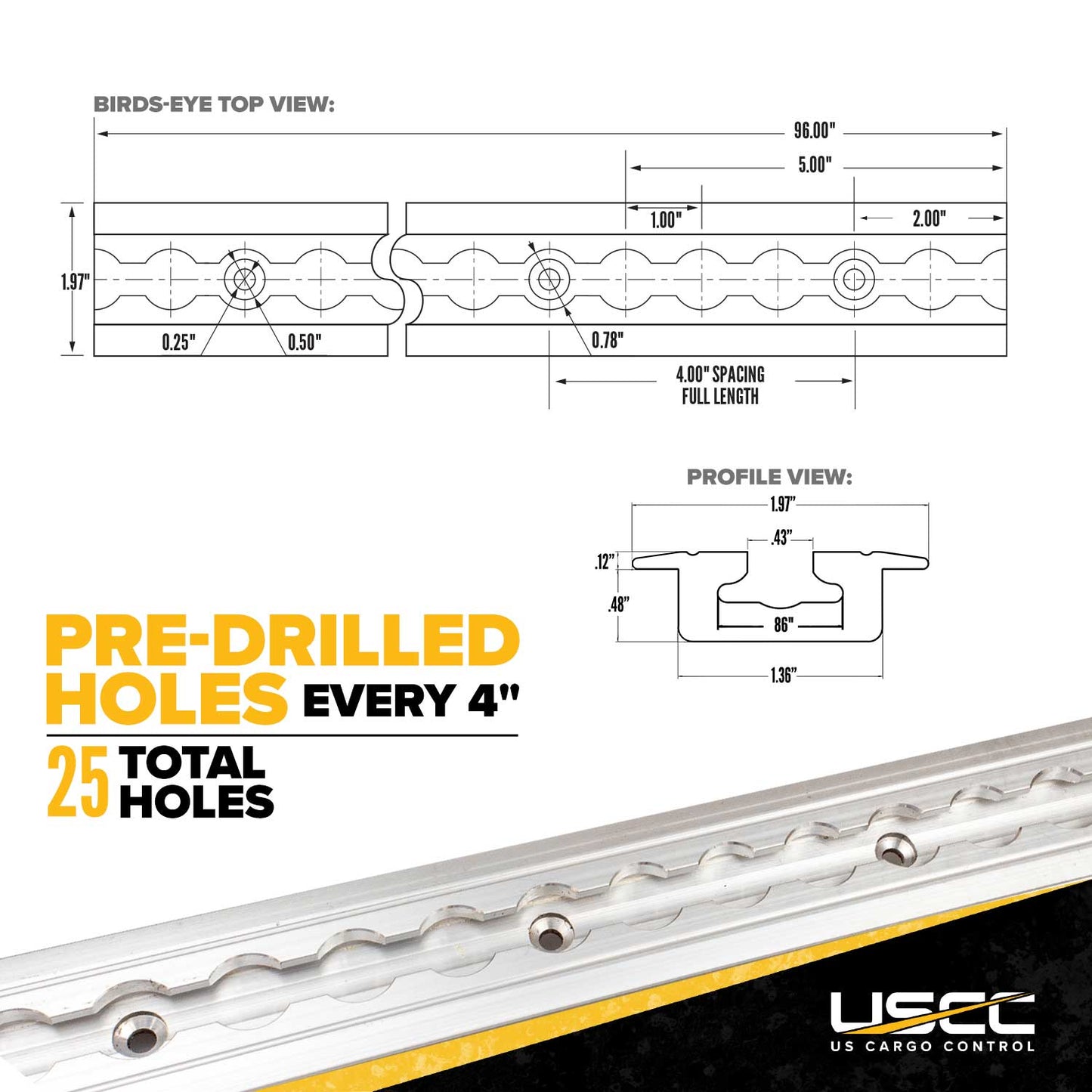 96" Flanged L-Track Kit | Aluminum